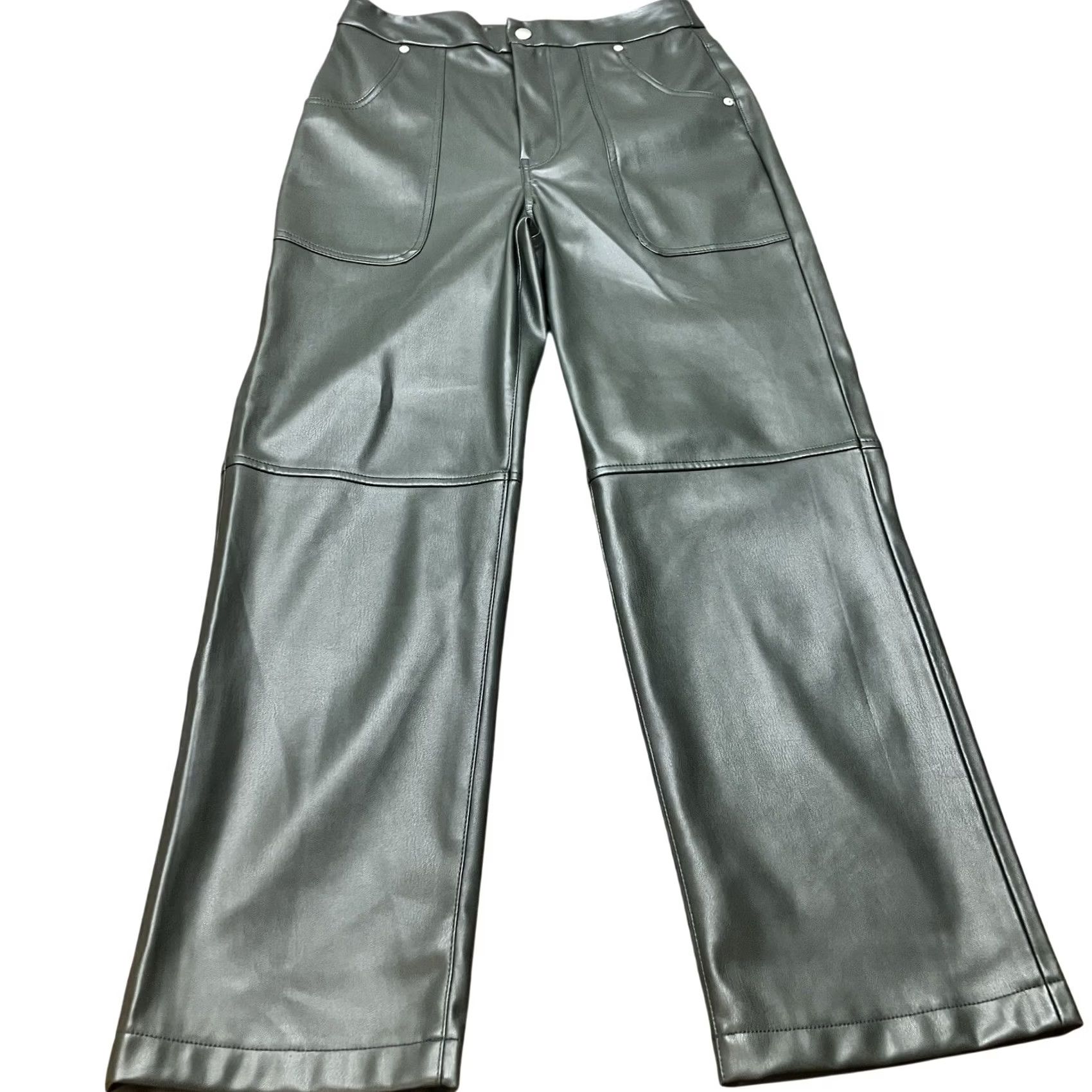 Vintage VINTAGE BLANK NYC Baxter Pants High Rise Green Faux Leather Wide Leg Pants 27 Women Size 27" / US 4 / IT 40 - 2 Thumbnail
