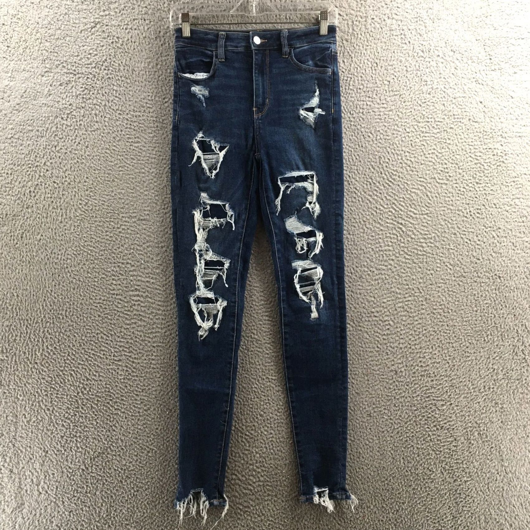 American Eagle Outfitters American Eagle Jeans Womens 2 Blue Skinny Distressed Ripped Frayed Hem Denim Shirt? Size 26" / US 2 / IT 38 - 2 Thumbnail
