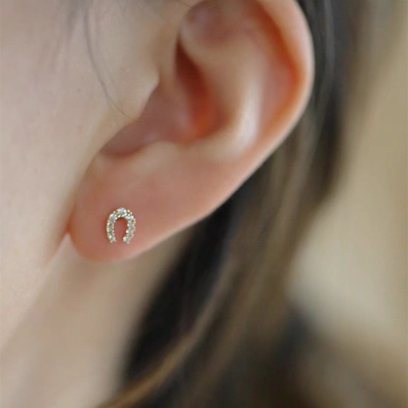 Other CZ Tiny Horseshoe Stud Earrings for Women Daily Simple Style Size ONE SIZE - 4 Thumbnail