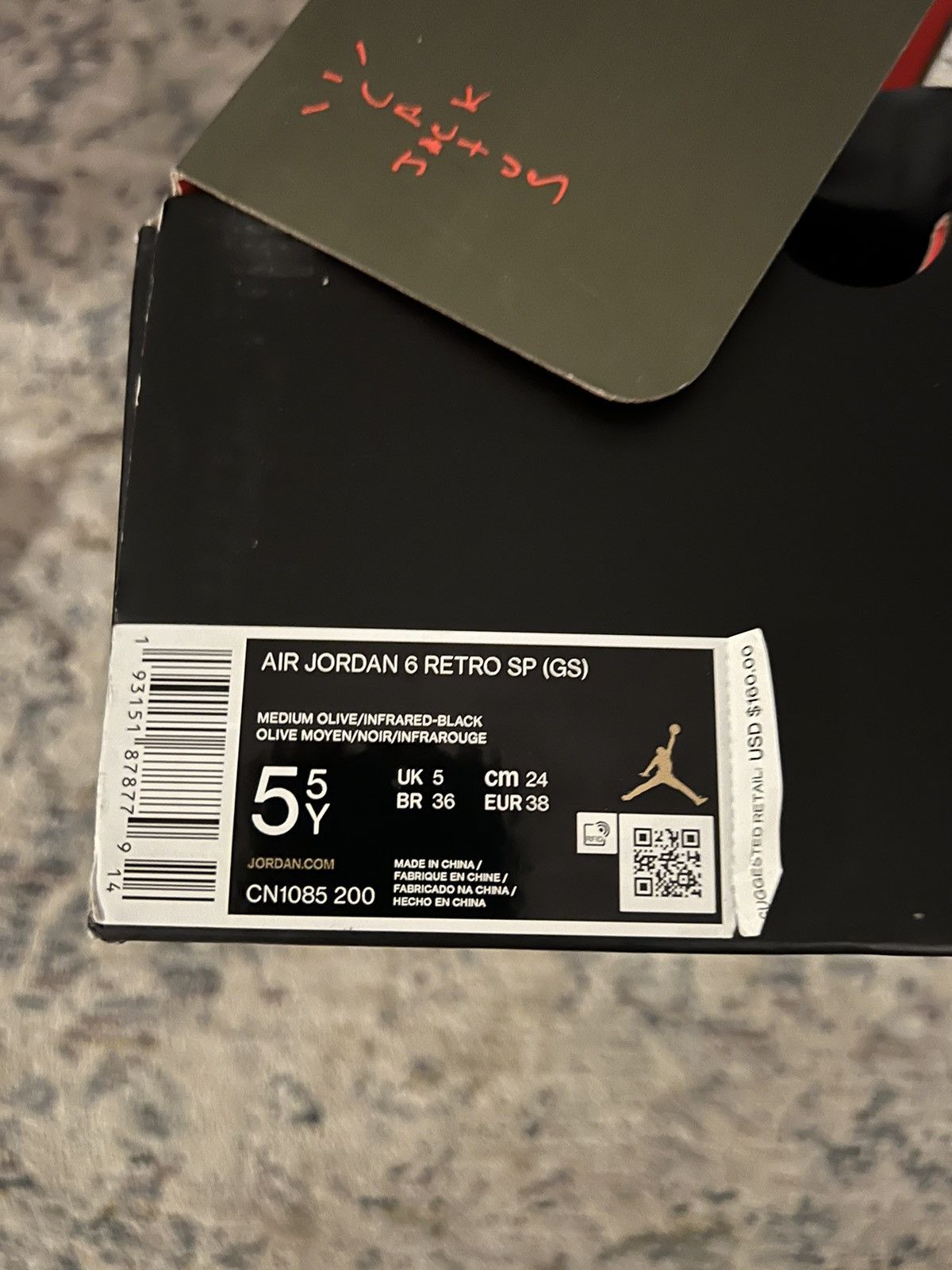 Jordan Brand × Nike × Travis Scott Travis Scott Air Jordan 6 Olive Sz 5.5Y Size US 5.5 / EU 38 - 8 Thumbnail