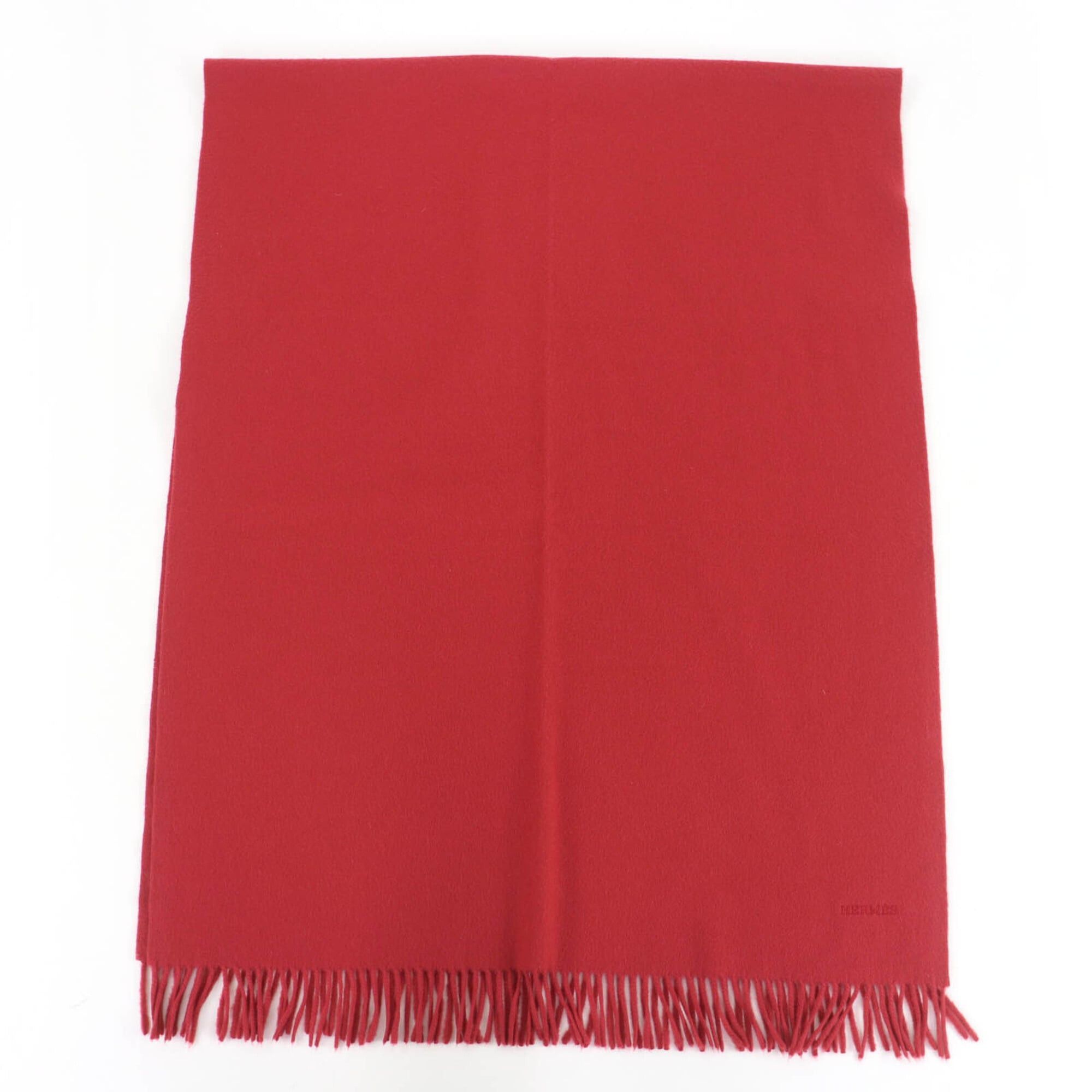 Hermes HERMES 100% Cashmere Logo Embroidered Fringe Large Stole/Scarf, Red, Made in Scotland, Women's Size ONE SIZE - 1 Thumbnail