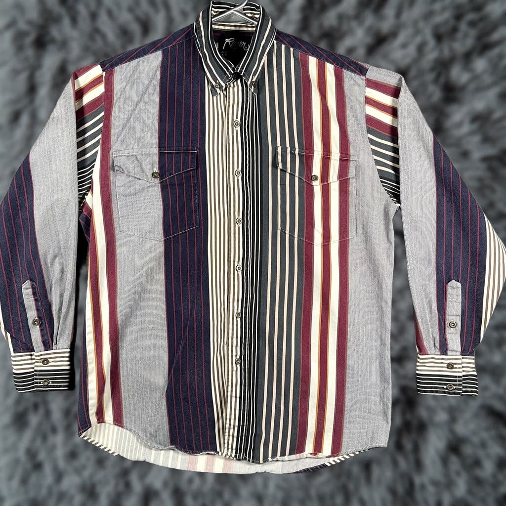 Roper VTG Roper Shirt Mens XL Button-Down Western Striped Casual Button-Up Rodeo Blue Multicolor Pocketed Long Sleeve Size US XL / EU 56 / 4 - 1 Thumbnail
