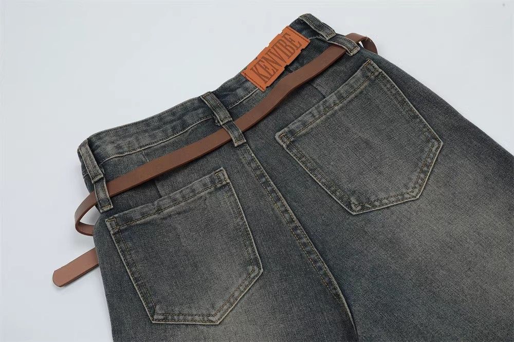 Japanese Brand × Jean Stitching washed distressed men's hiphop trendy belted jeans Size US 32 / EU 48 - 4 Thumbnail