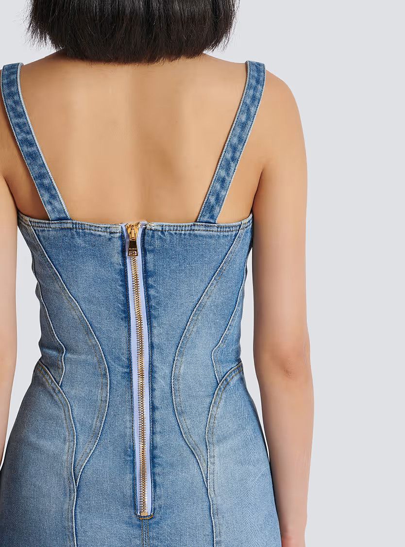 Balmain o1s1wg110725 Buttoned Short Denim Dress in Blue Size M / US 6-8 / IT 42-44 - 5 Thumbnail