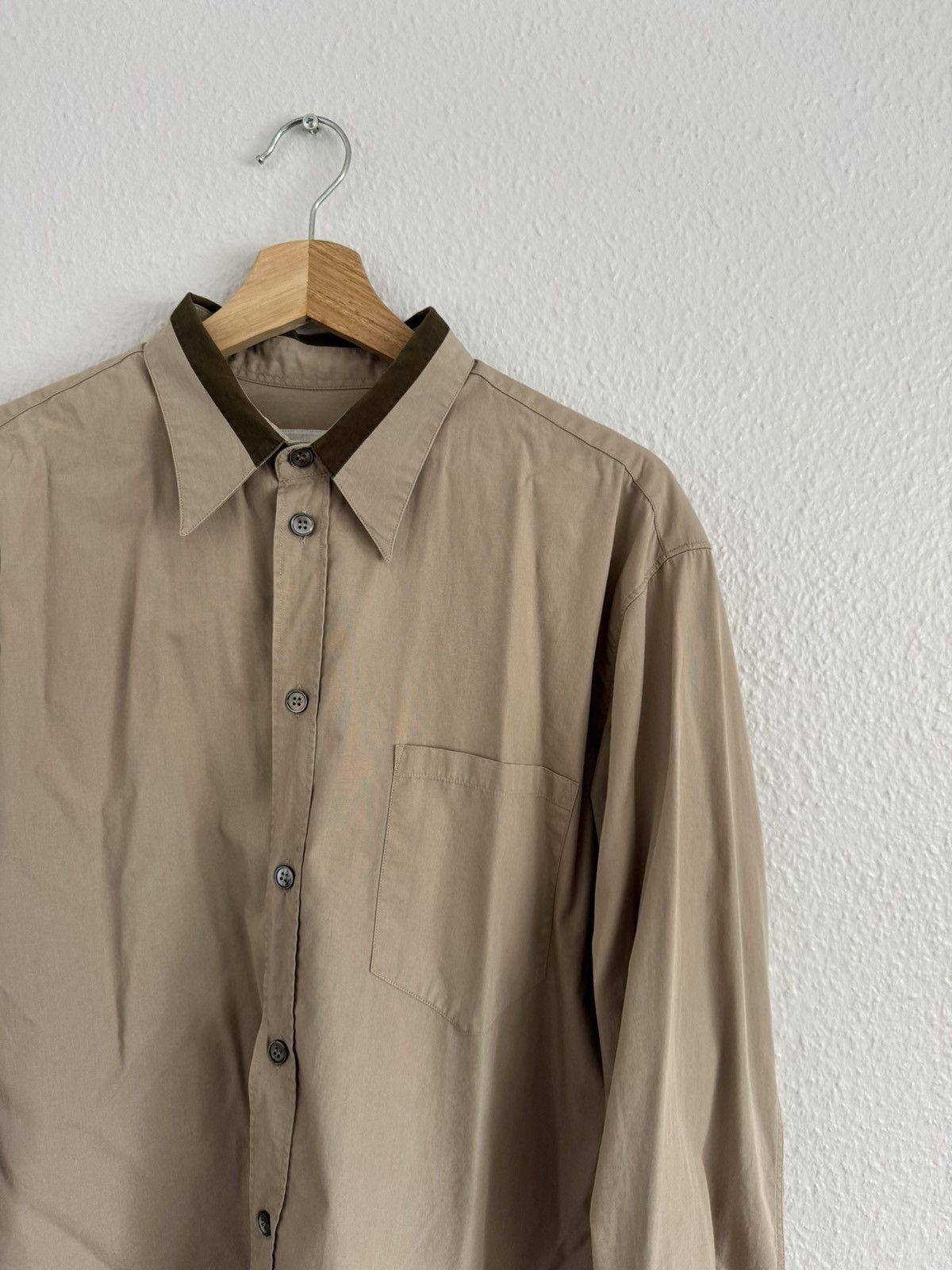 Helmut Lang Helmut Lang Contrast Collar Beige Military Shirt Size US M / EU 48-50 / 2 - 3 Thumbnail