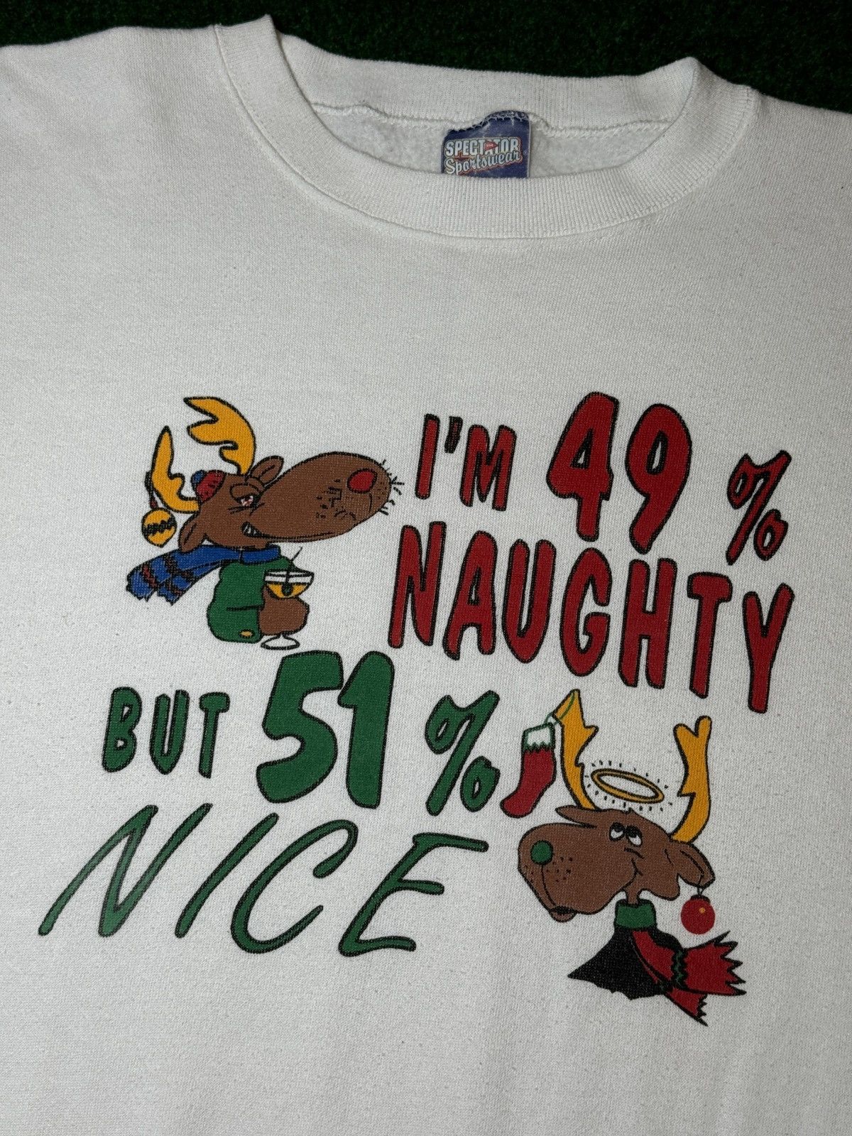 Vintage Vtg 90s 49% Naughty 51% Nice Funny Christmas Sweatshirt Size US XL / EU 56 / 4 - 2 Thumbnail