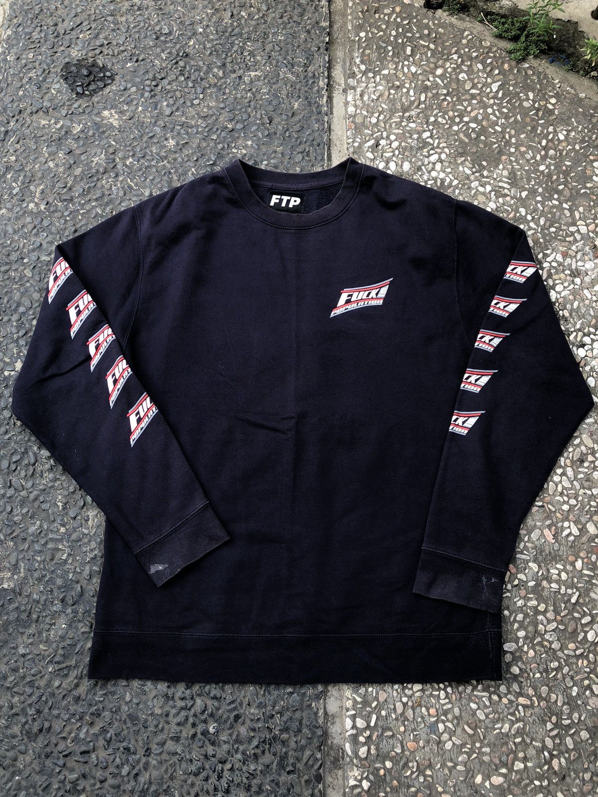 image of Fuck The Population - Metal / Grunge Logo Crewneck Navy, Men's (Size XL)