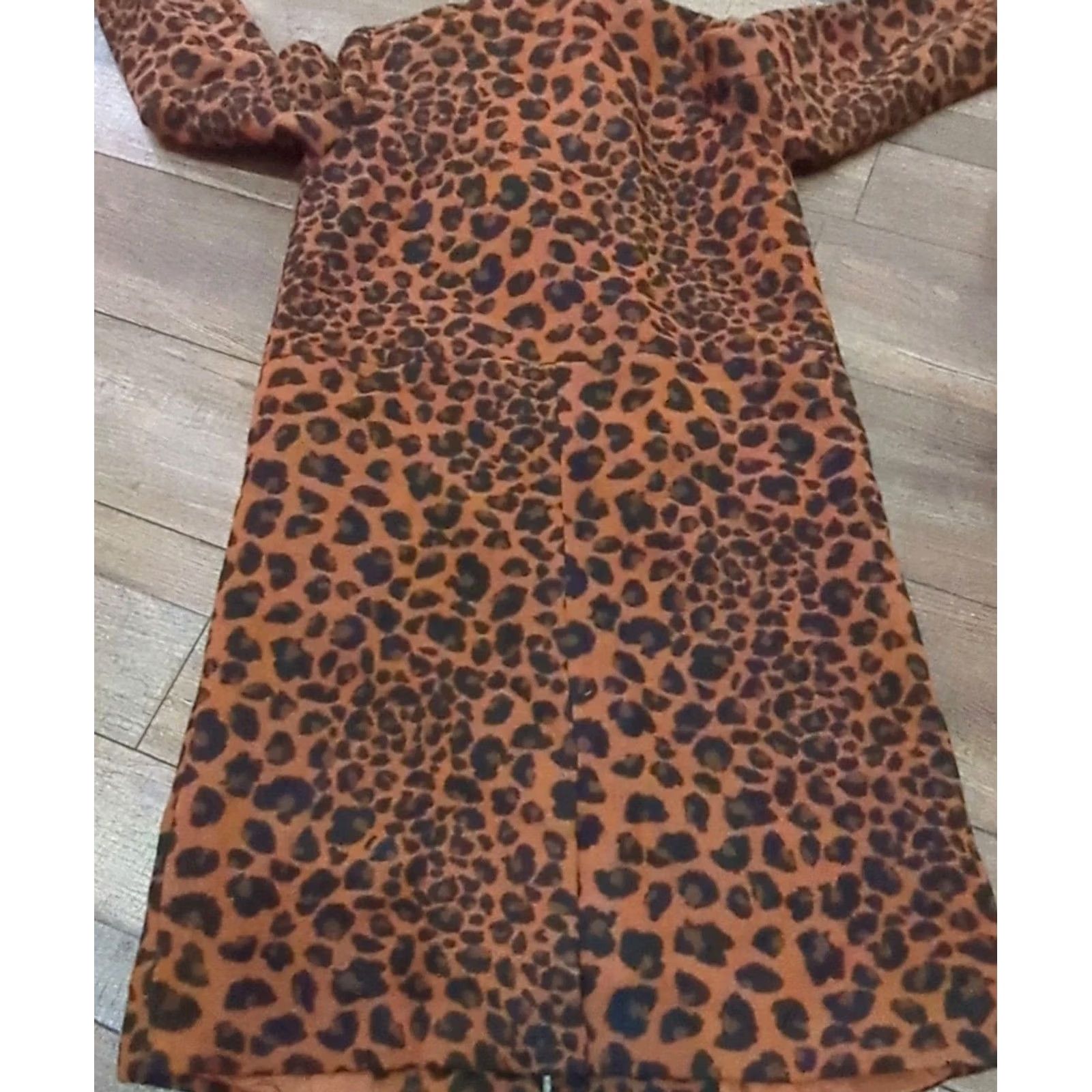 Vintage A New Day Coat Women's XS Leopard Print Wool Blend Pea Coat Long Collared Lined Pockets Brown Size XS / US 0-2 / IT 36-38 - 4 Thumbnail