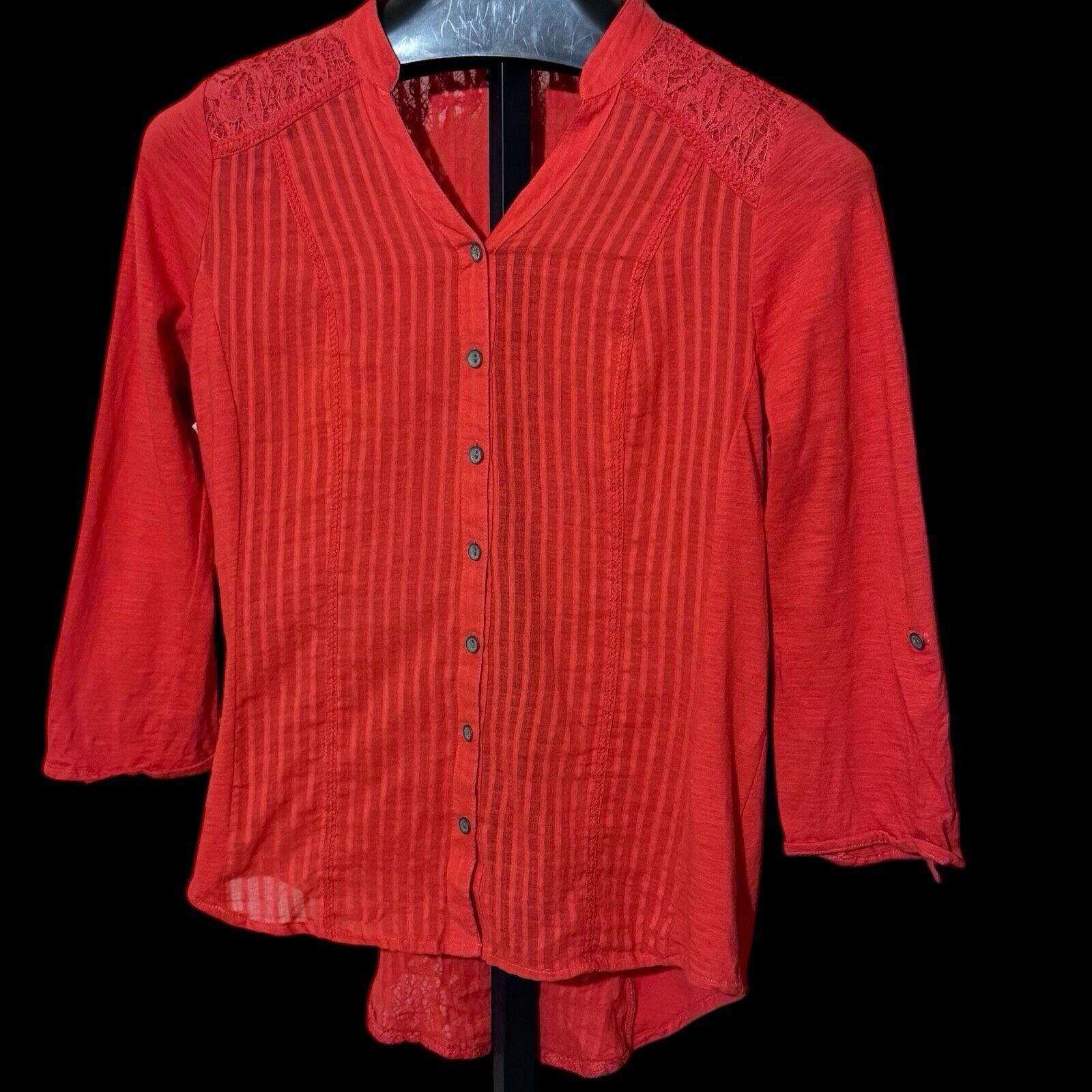 NO ID Reba Sheer Red Lace Detail 3/4 Sleeve Blouse Top Sz S Size S / US 4 / IT 40 - 1 Thumbnail