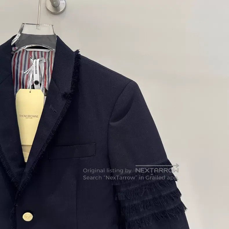 Thom Browne Thom Browne Fringed Leather Jacket with Dark Blue Gold But Size US S / EU 44-46 / 1 - 3 Thumbnail