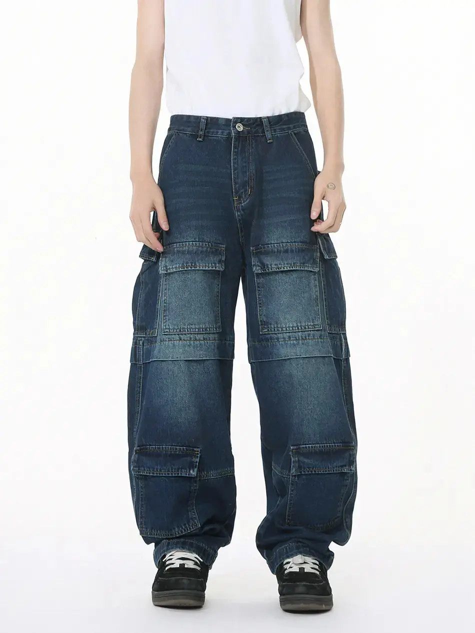 Japanese Brand Retro loose patchwork pocket jeans Size US 32 / EU 48 - 6 Thumbnail