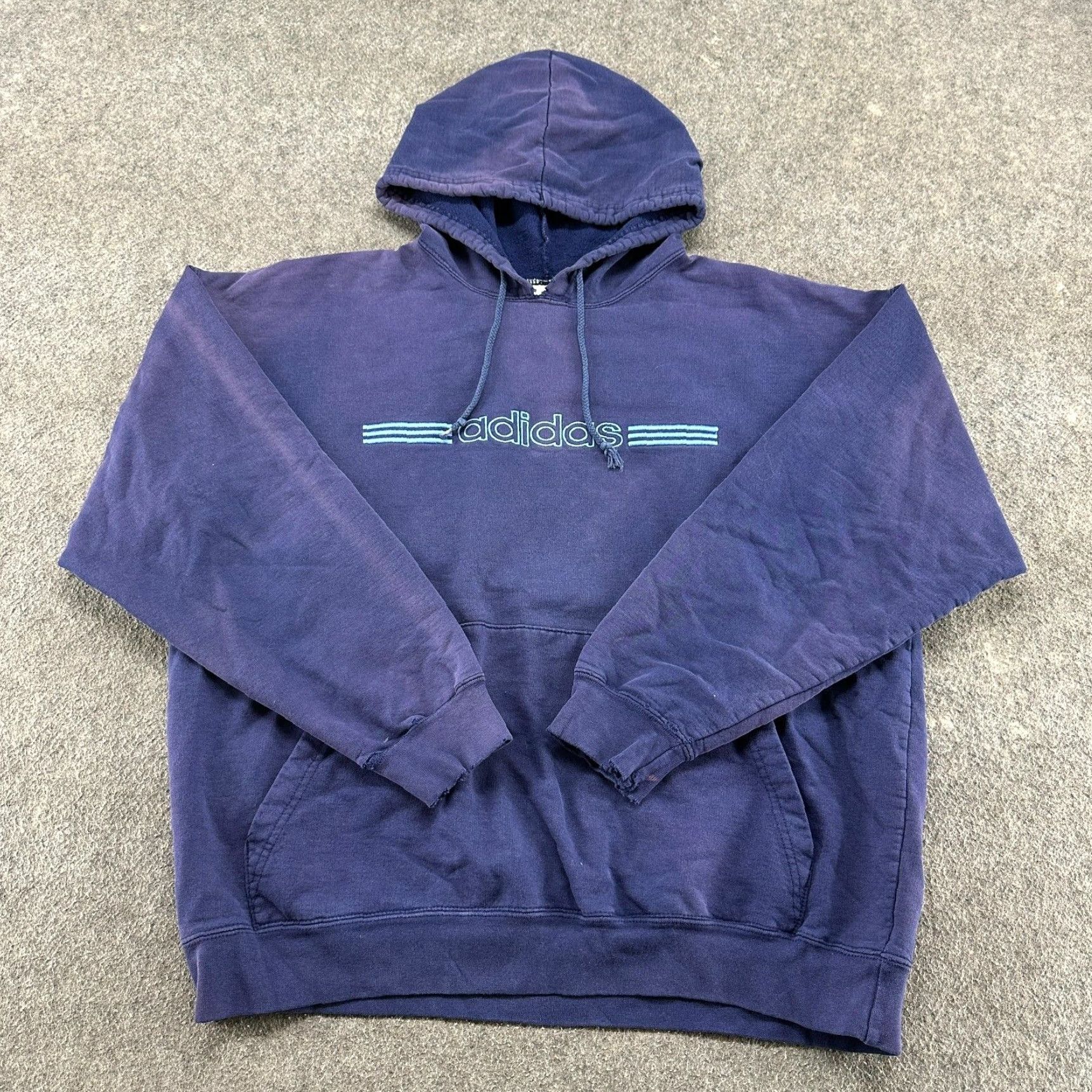 Adidas sweatshirt pullover hoodie, men's XL size cotton black type Vintage Second Hand