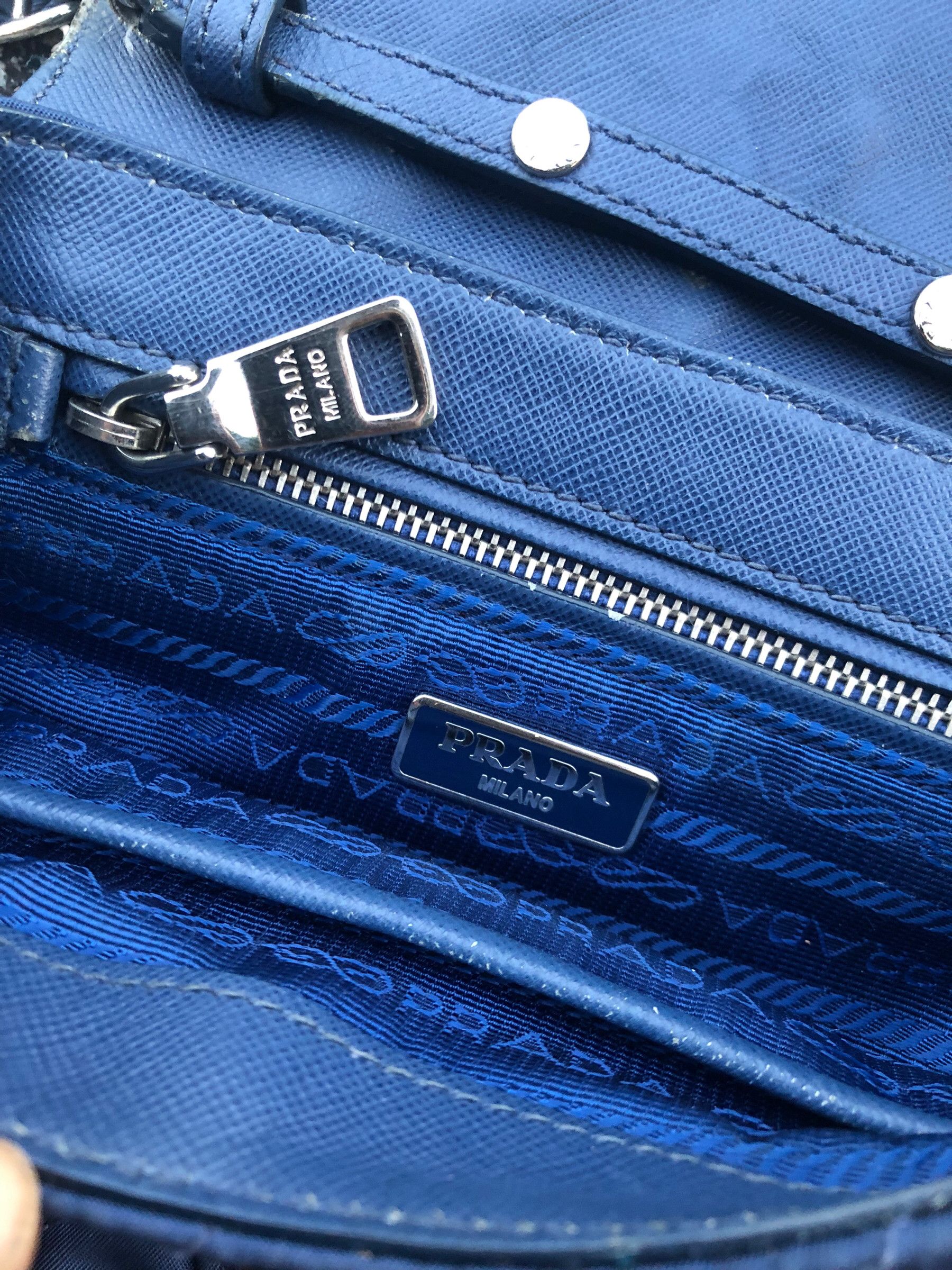 Prada 💯🔥PRADA MILANO Blues Tessuto Impuntu Chain Shoulder Bag Size ONE SIZE - 11 Thumbnail