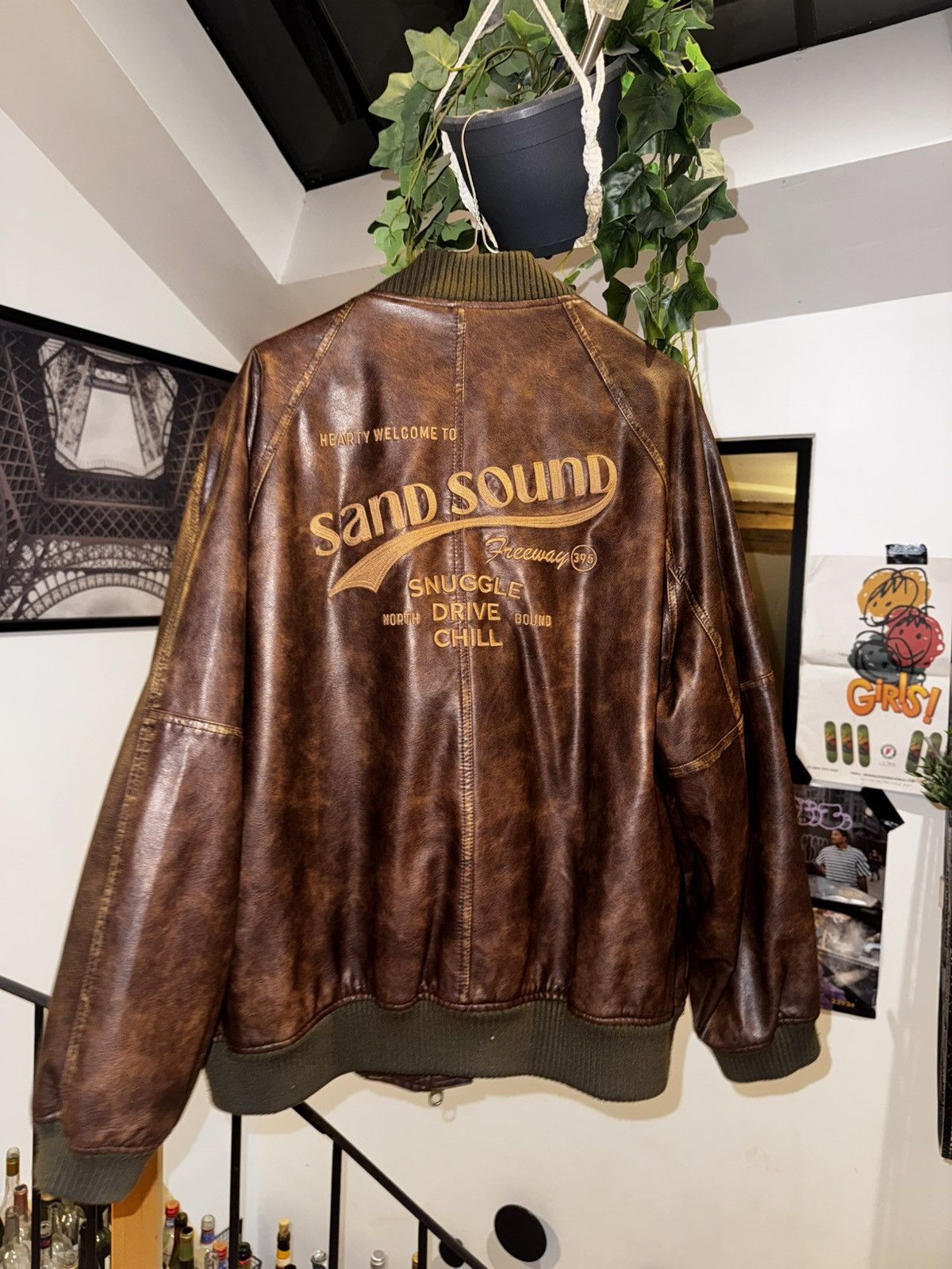 Other Sand Sound Brown Leather Bomber Jacket L Size US L / EU 52-54 / 3 - 2 Thumbnail