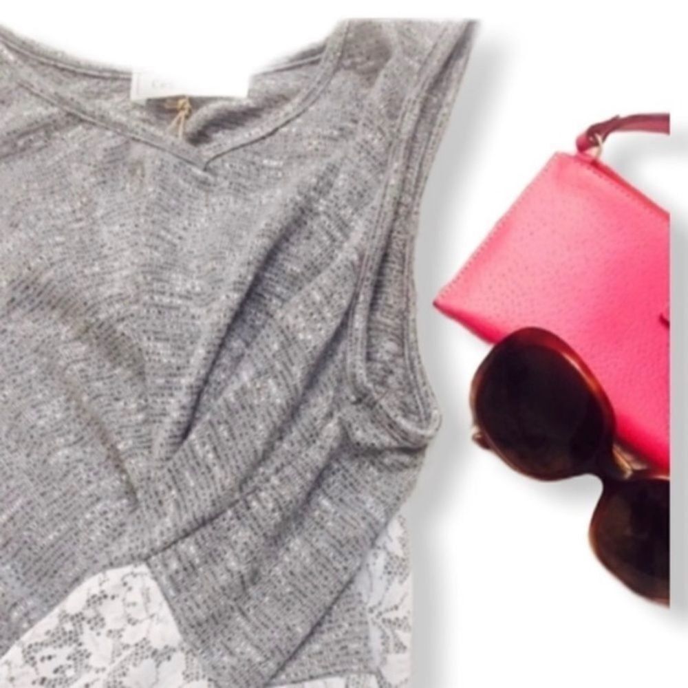 Other Gray & White High-Low Tank with Lace Back | Sizes M & L | NW Size M / US 6-8 / IT 42-44 - 3 Thumbnail