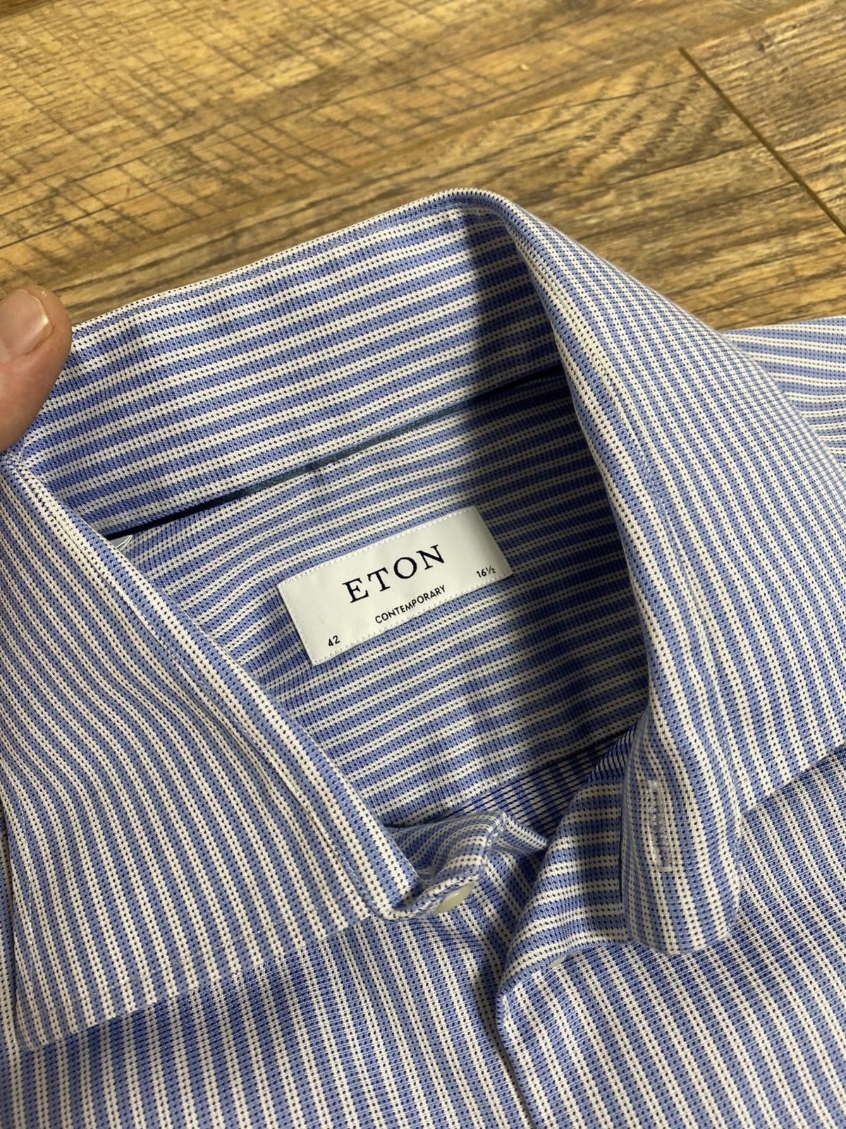 Eton Eton Contemporary Fit Blue Striped Dress Shirt Premium Cotto Size US L / EU 52-54 / 3 - 2 Thumbnail