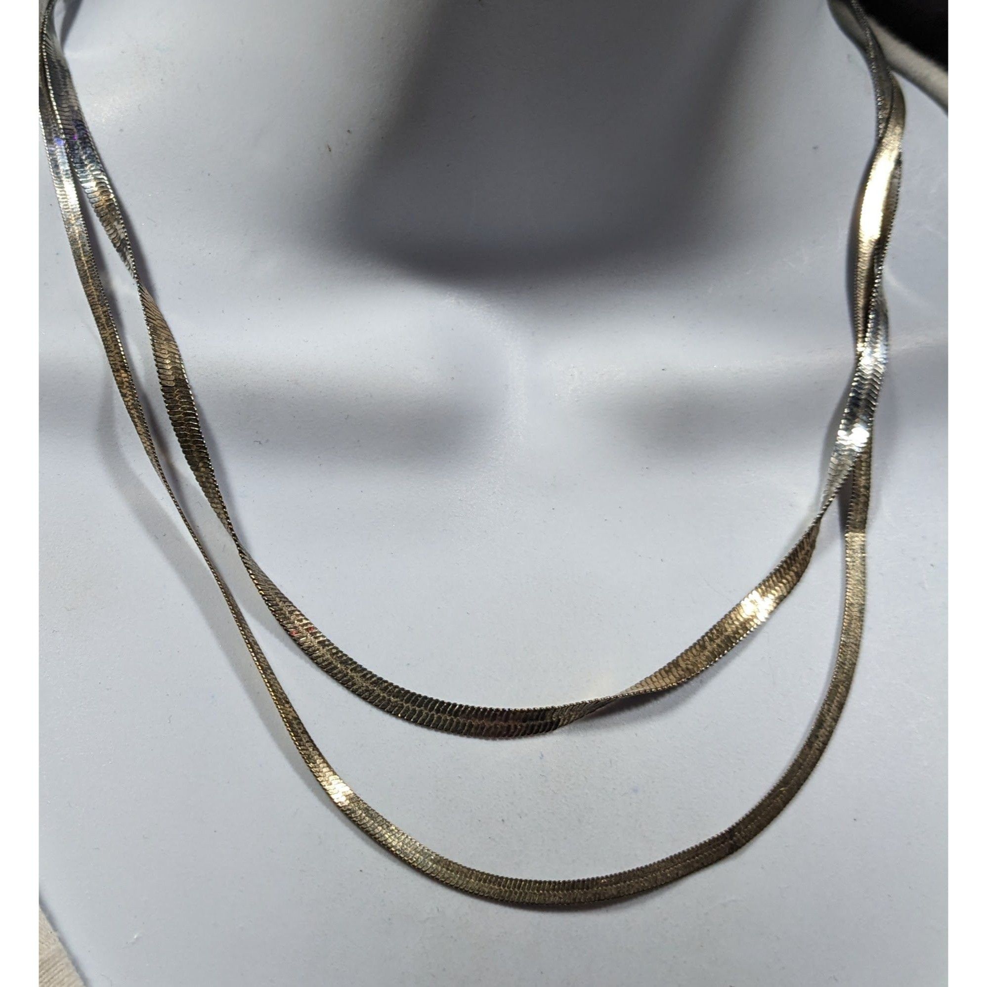 Other Chic Double Layer Silver/Gold Tone Flat Snake Chain Necklace Size ONE SIZE - 6 Thumbnail