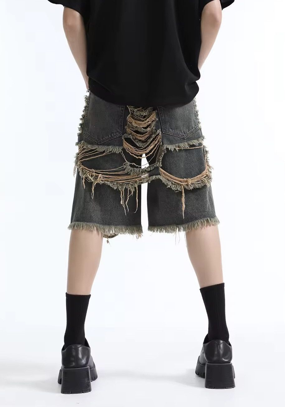 Japanese Brand Design Frayed Torn Hole Washed Y2K Shorts Jorts Denim Size US 33 - 5 Thumbnail