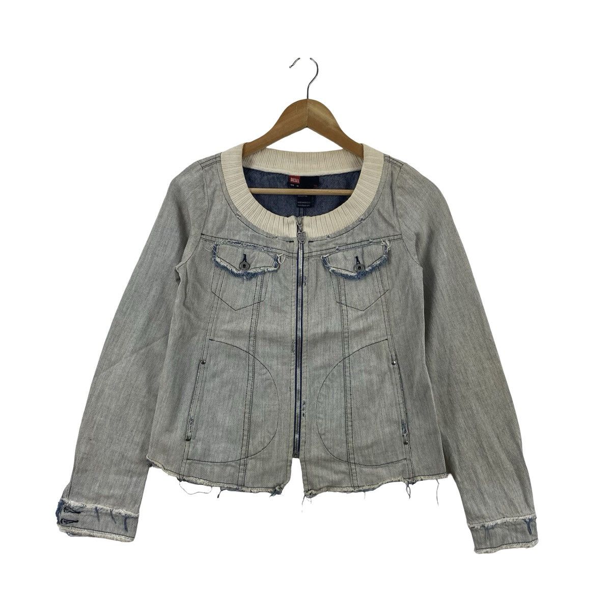 Diesel DIESEL Cropped Denim Jacket Zip Front Ribbed Collar Size XS / US 0-2 / IT 36-38 - 5 Thumbnail