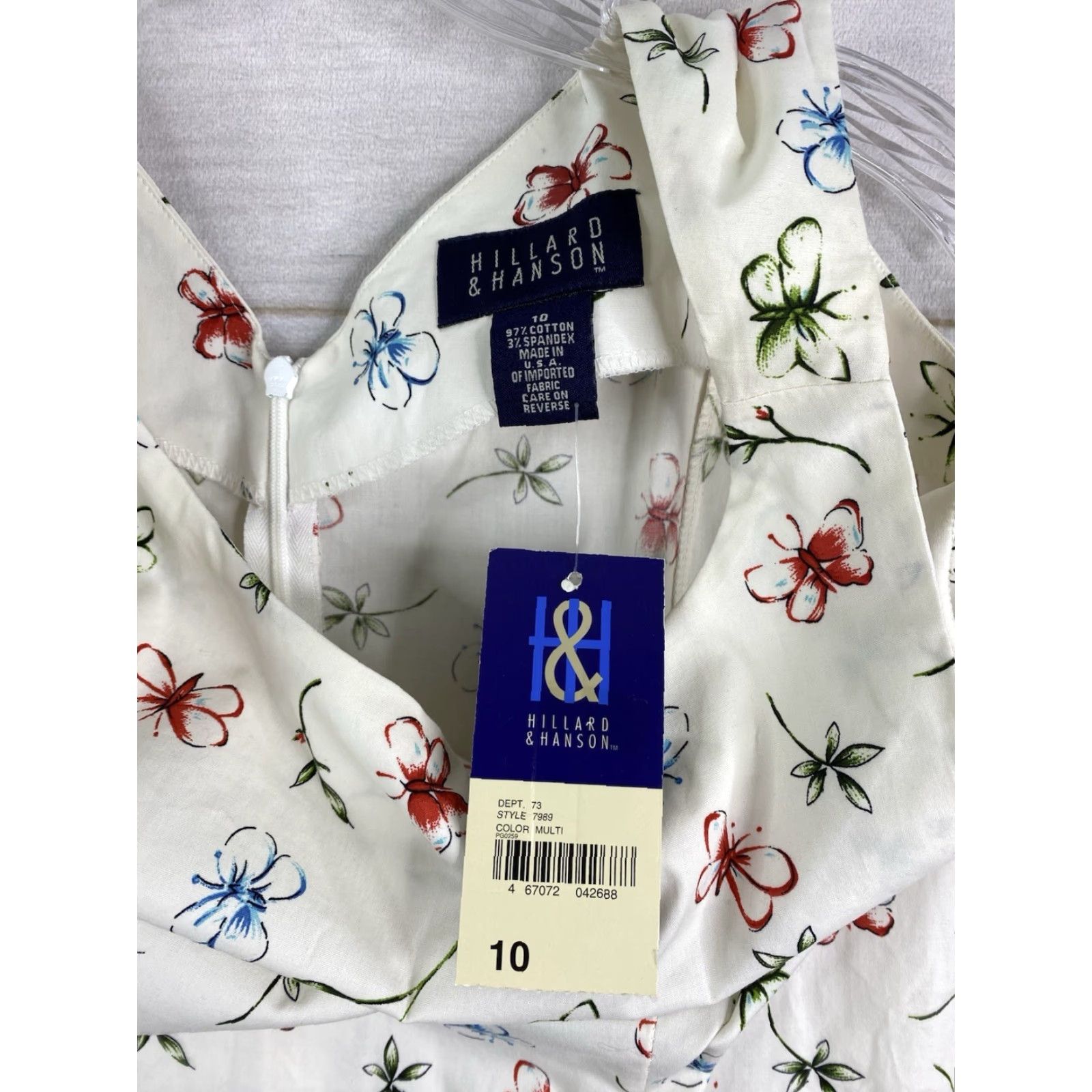 Vintage Hillard & Hanson Dress Womens 10 White Floral Butterflies Sleeveless Sundress NWT Size L / US 10 / IT 46 - 5 Thumbnail