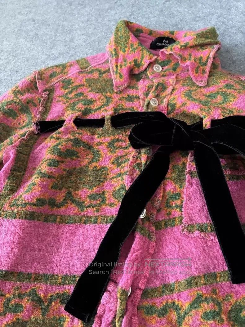 Comme des Garcons Comme des Garcons size F Velvet Bow Green and Pink Wool To Size XS / US 0-2 / IT 36-38 - 3 Thumbnail