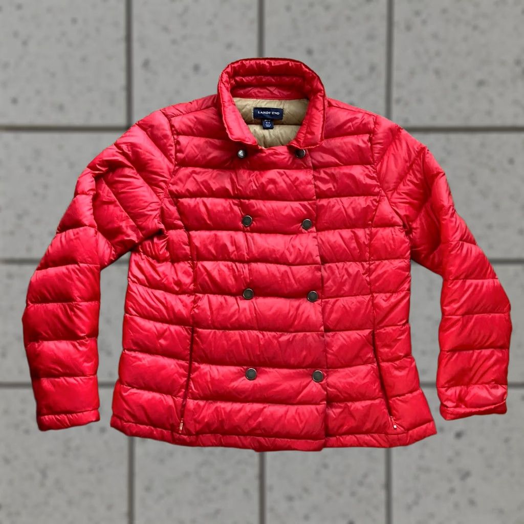 Lands' End Lands' End Puffer Jacket Womens Size M Down Red Full Zip Pockets Quilted Outdoor Ski Size M / US 6-8 / IT 42-44 - 1 Thumbnail