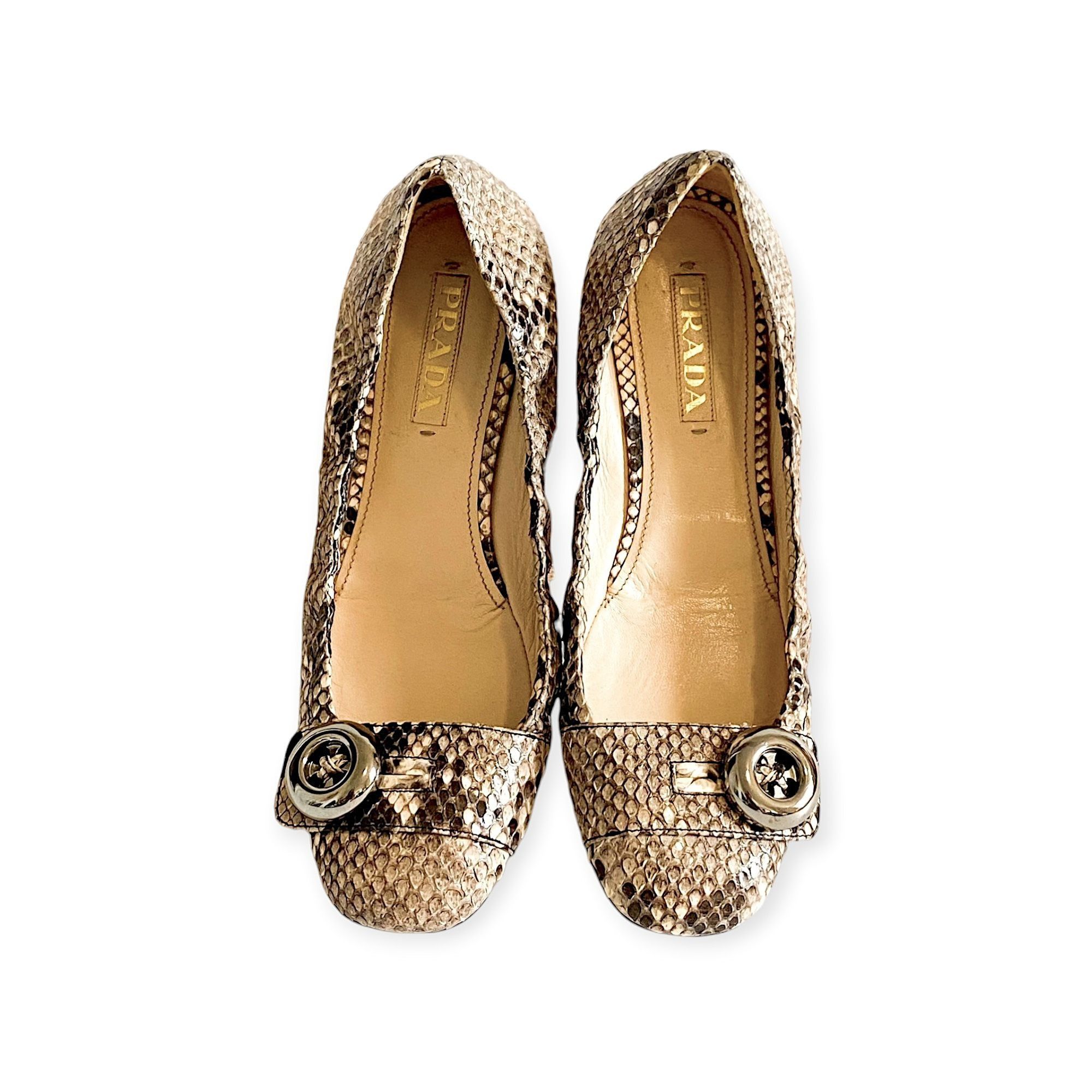 Prada Prada Beige Snake Ballet Flats with Metal Buttons 39 EU Size US 9 / IT 39 - 6 Thumbnail