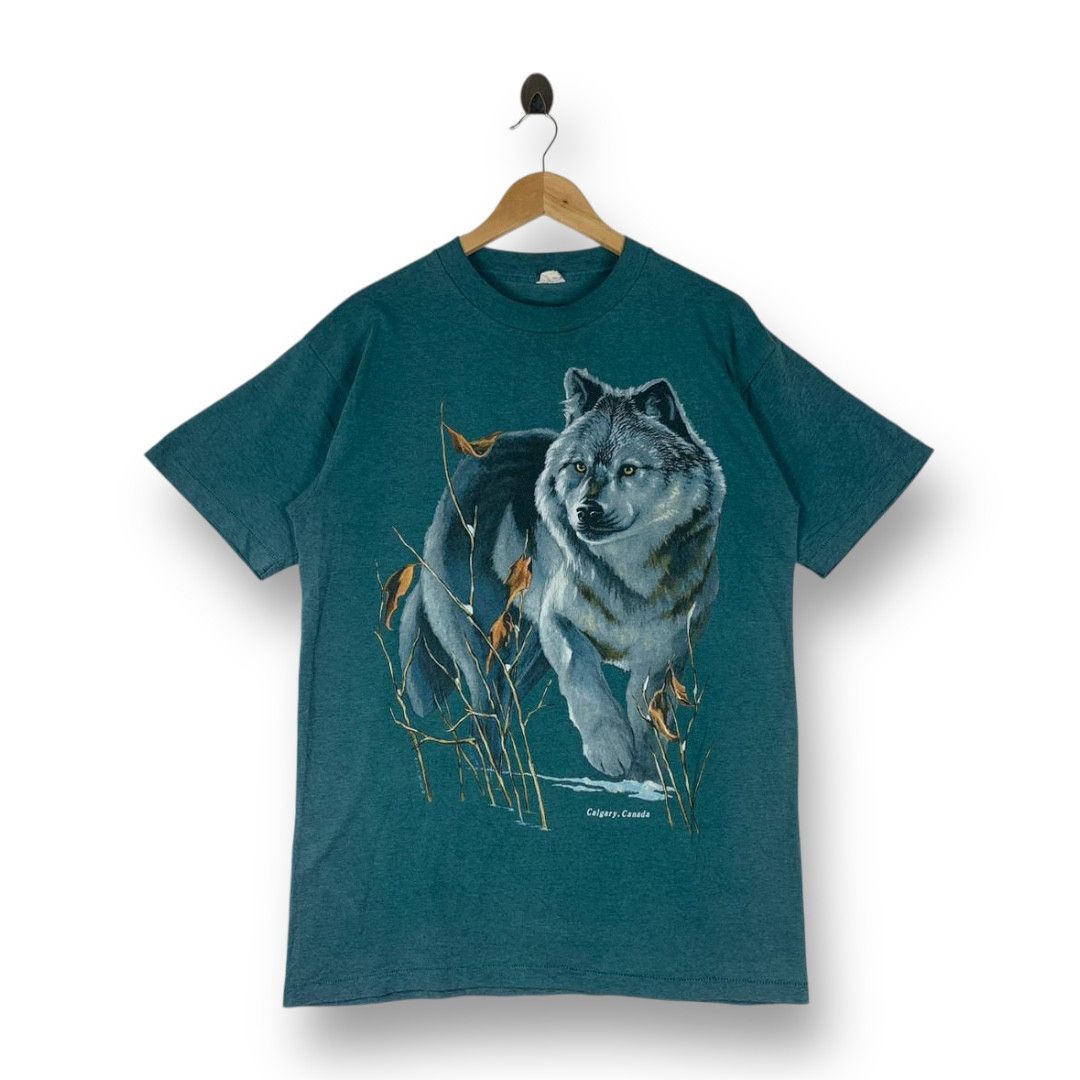Other Vintage 90s Wolf Graphic Calgary Single Stitch Harlequin Tee Size US L / EU 52-54 / 3 - 1 Thumbnail
