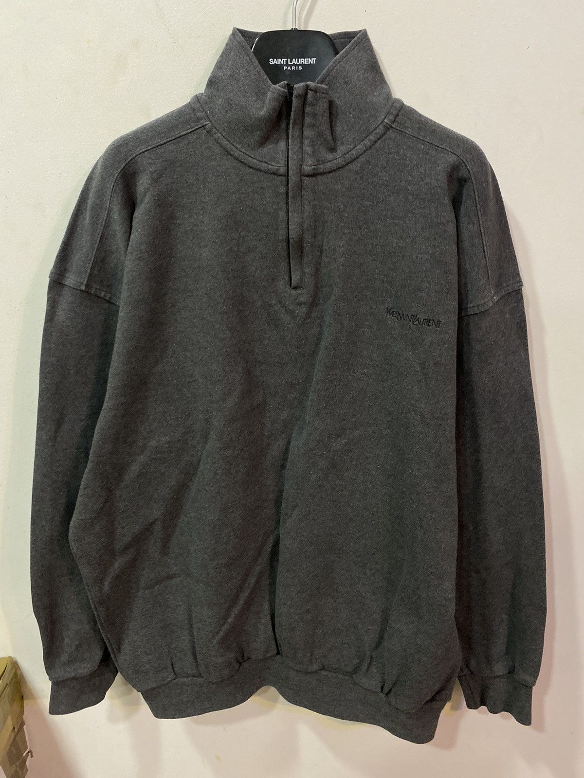 Yves Saint Laurent 90’s YSL Sweatshirt 1/4 Zip Grey YSL Sweater Size US XL / EU 56 / 4 - 3 Thumbnail