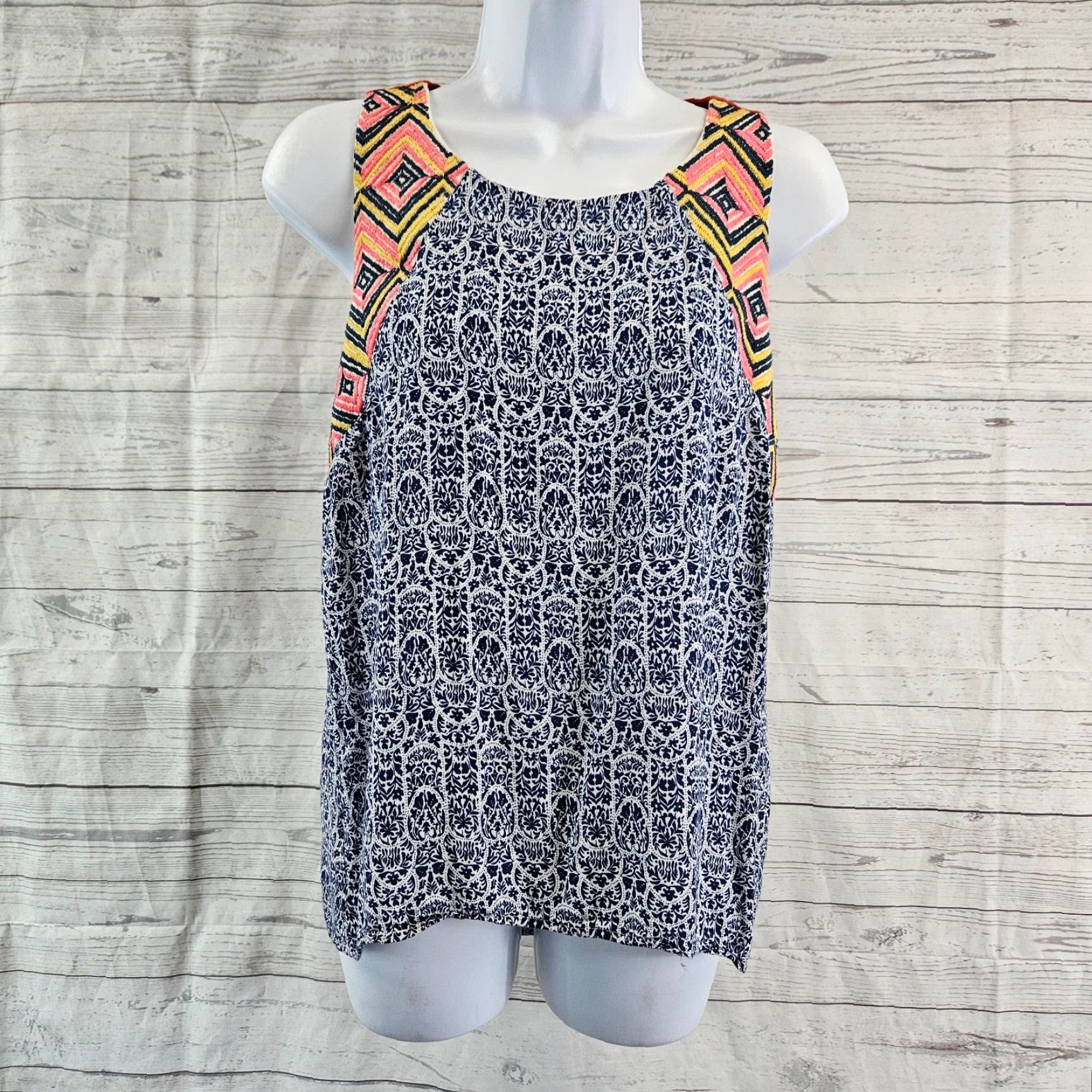 Vintage VINTAGE THML Womens Top Shirt Womens Medium Blue Orange Embroidered Sleeveless Rayon Size M / US 6-8 / IT 42-44 - 2 Thumbnail
