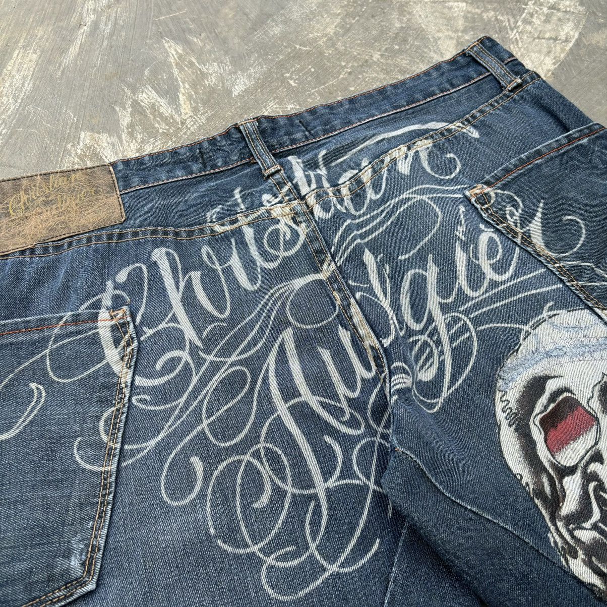 Ed Hardy Super Rare💥Christian Audigier Spell Out 💀 Jeans Size US 38 / EU 54 - 4 Thumbnail