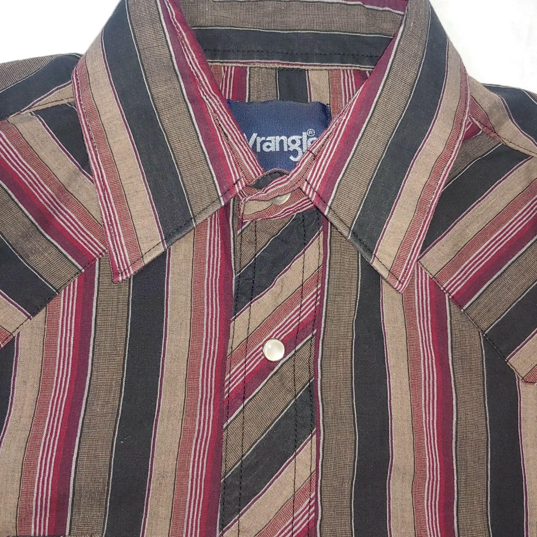 Wrangler Wrangler Western Shirt Large Brown Maroon Stripe Long Sleeve Pearl Snap Cowboy Mens Size US L / EU 52-54 / 3 - 2 Thumbnail
