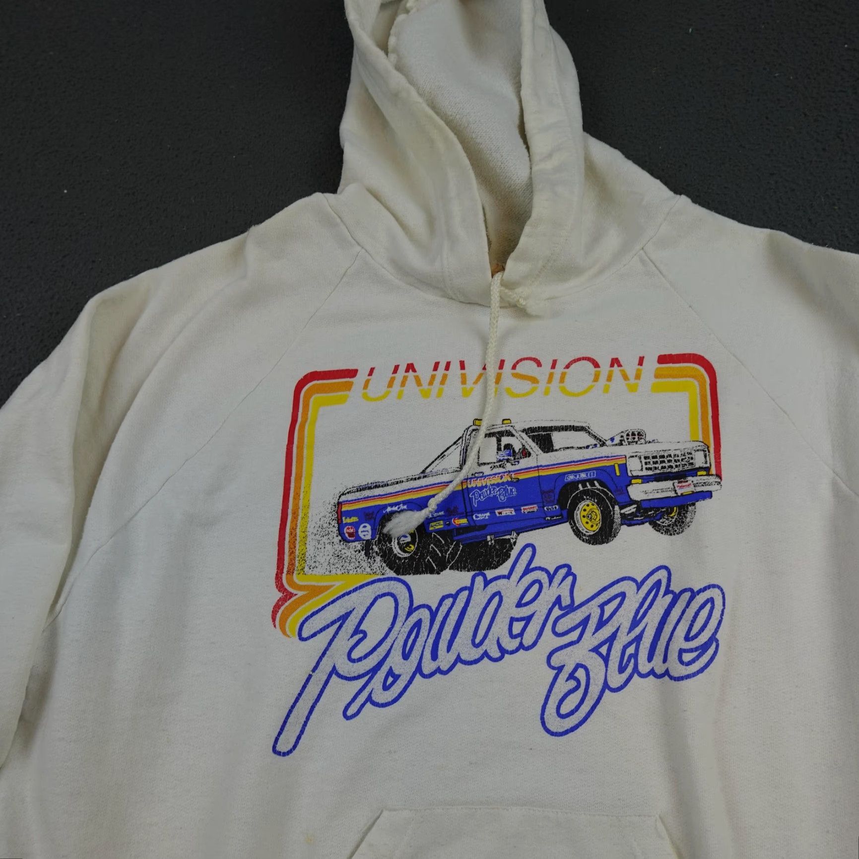 Vintage VINTAGE The OPS Univision Powder Blue Truck Hoodie Mens Large White Sweatshirt Size US L / EU 52-54 / 3 - 4 Thumbnail