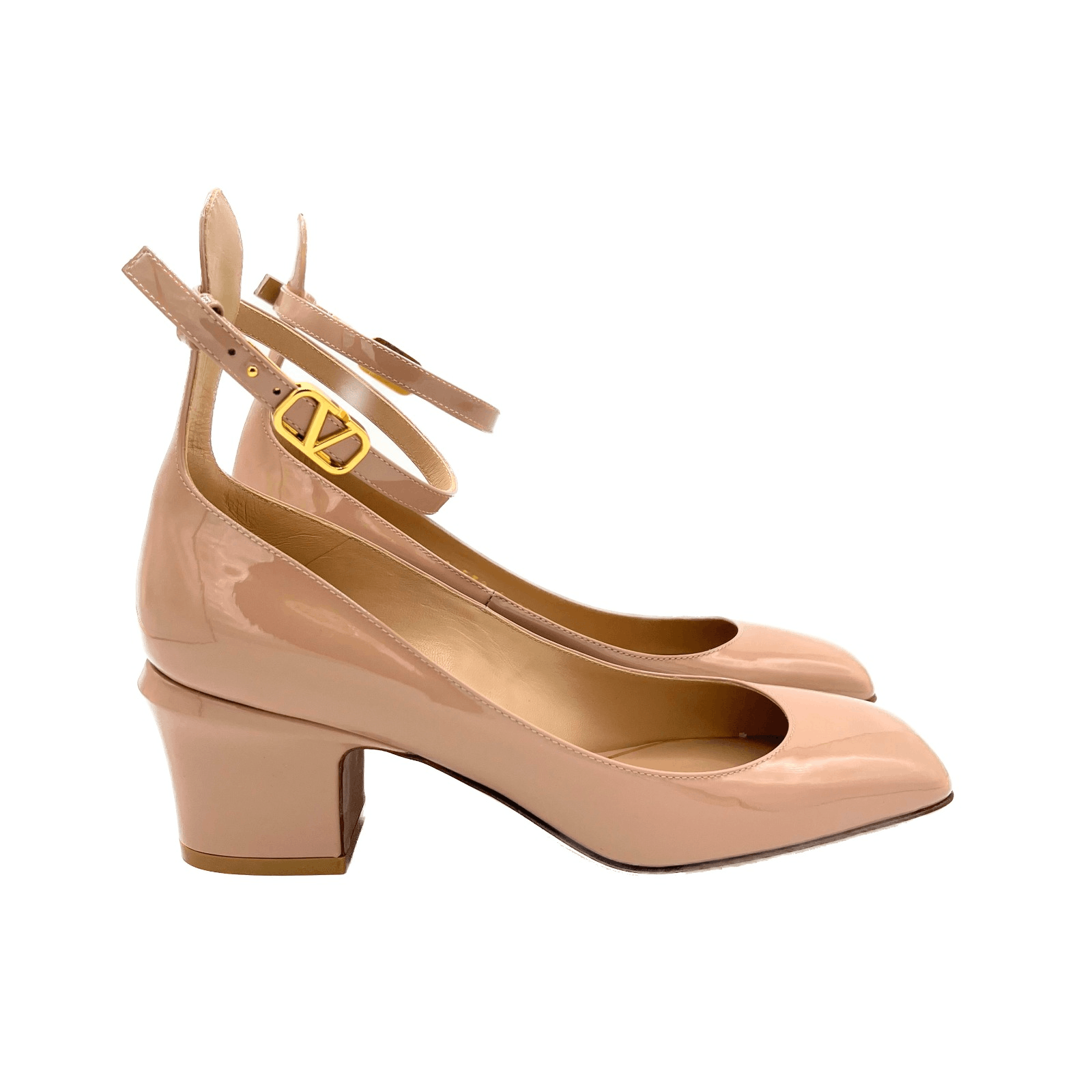image of Valentino Garavani Patent Leather Ankle Strap Pumps W Valent Shoes in Poudre, Women's (Size 7)