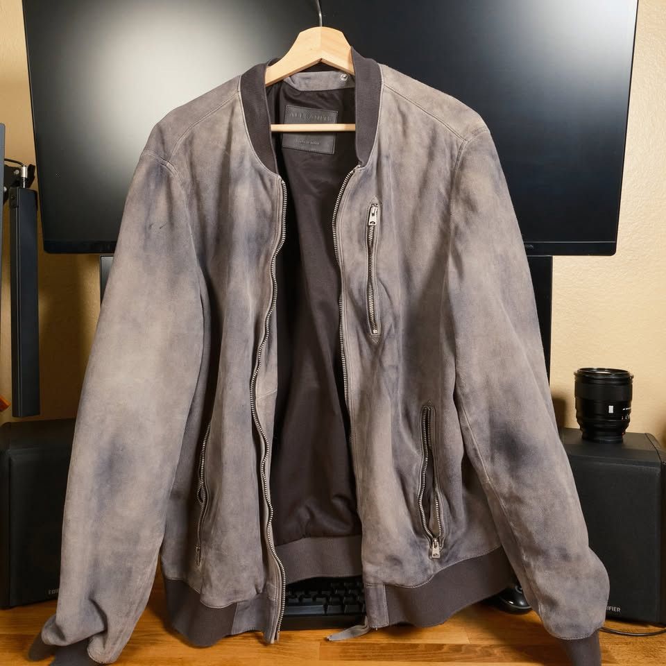 Allsaints AllSaints Troy Suede Bomber Jacket Grey XL Size US XL / EU 56 / 4 - 2 Thumbnail