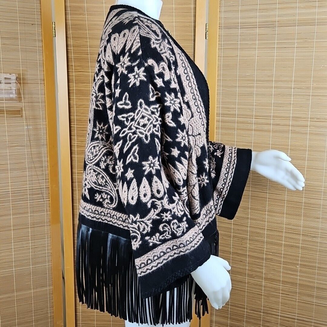 Chicos Chicos Fringe Ruana Wrap Sweater Coat Womens S/M Brown Black Size S / US 4 / IT 40 - 5 Thumbnail