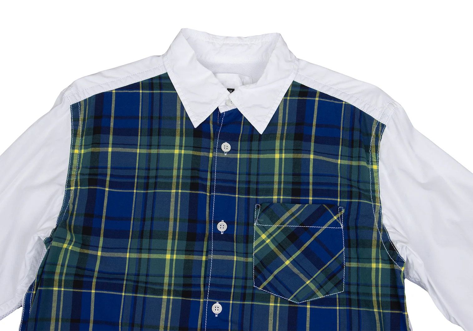 Ganryu Cotton Check Color Block Shirt in White and Blue, M Size US M / EU 48-50 / 2 - 2 Thumbnail
