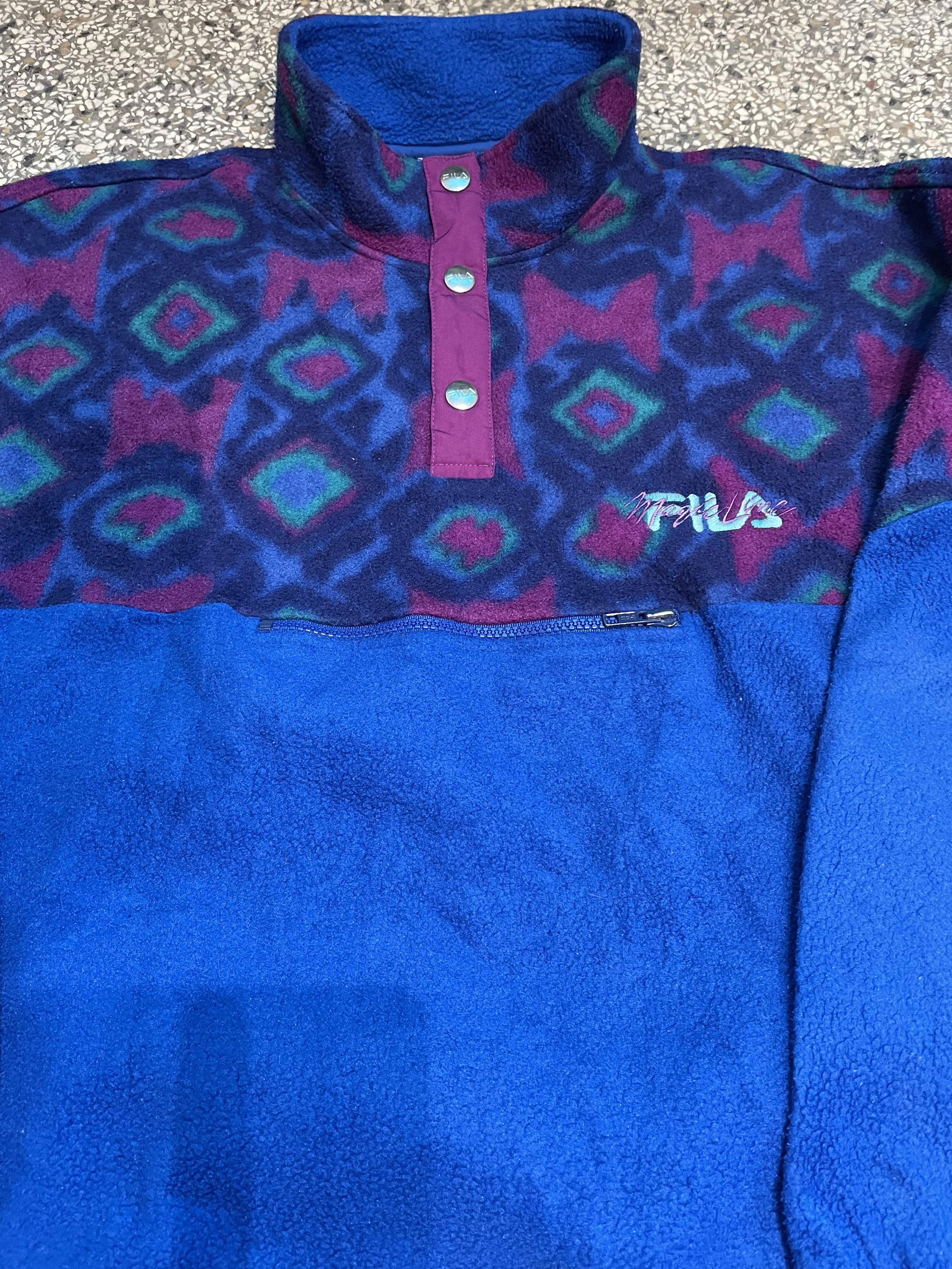 Fila Vintage 90s Retro Fleece Pullover Geometric Snap Button Size US XXL / EU 58 / 5 - 2 Thumbnail