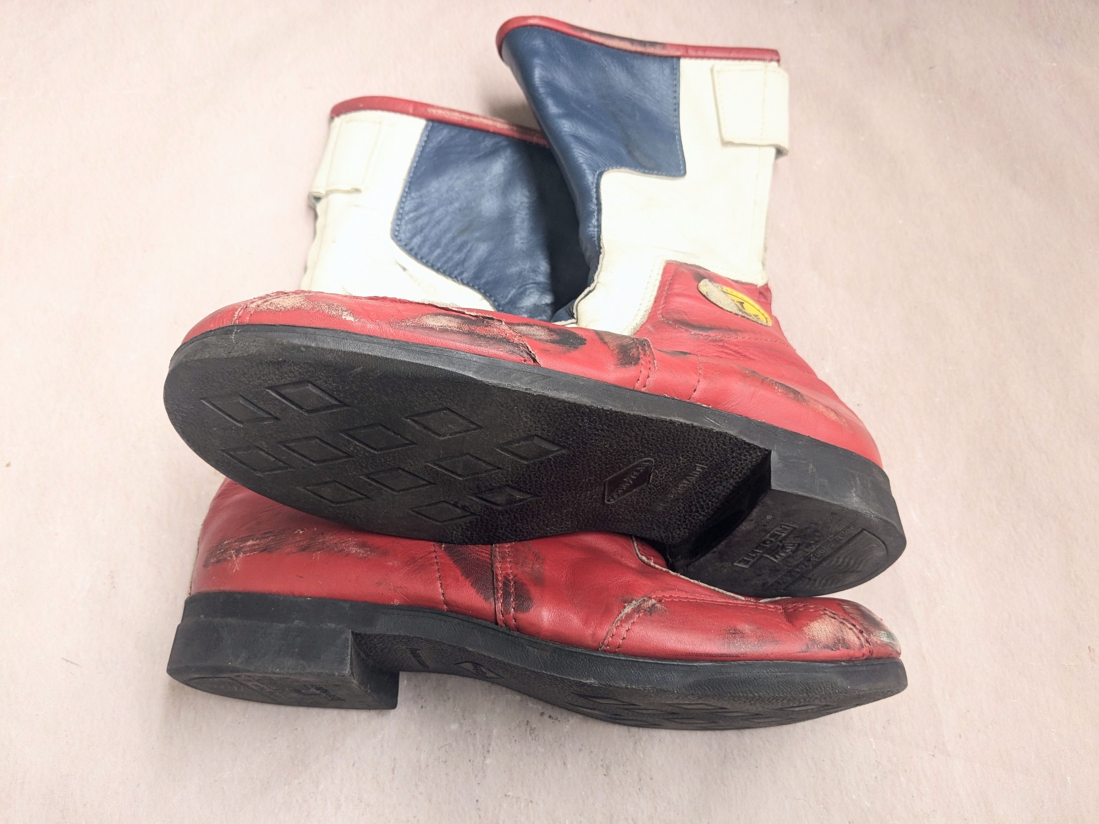 Genuine Leather Vintage Motorcycle Biker Boots Red Blue White 8.5 Leather Size US 8.5 / EU 41-42 - 2 Thumbnail