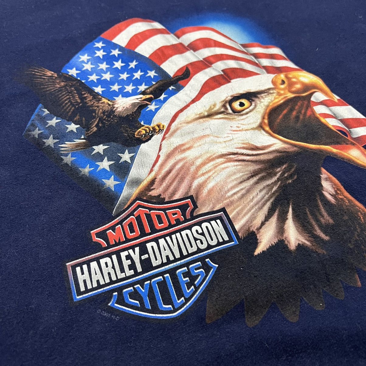Harley Davidson × Vintage Vintage Harley Davidson Biker Tee Flame Spell Out Eagle Flag Size US XL / EU 56 / 4 - 4 Thumbnail