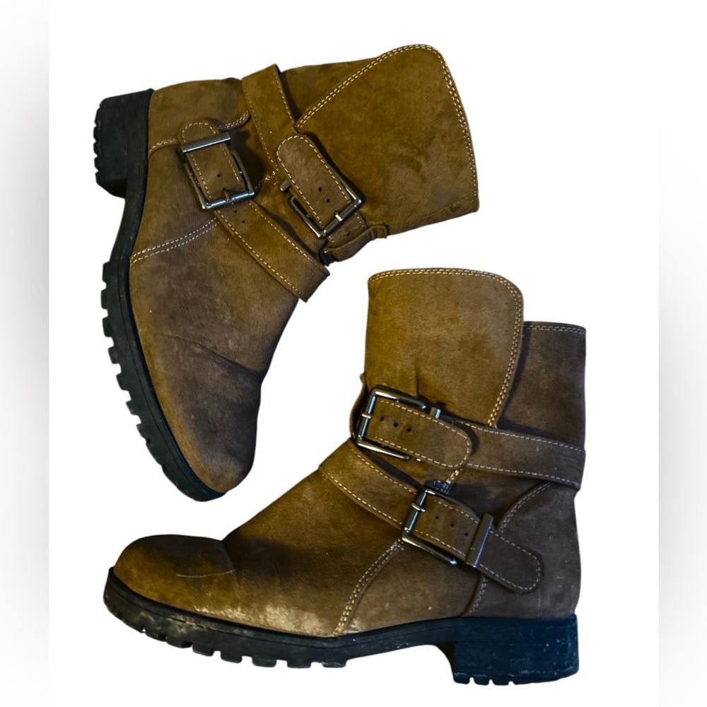 Designer Brown Suede Buckle Boots with Faux Fur Size US 7 / IT 37 - 4 Thumbnail
