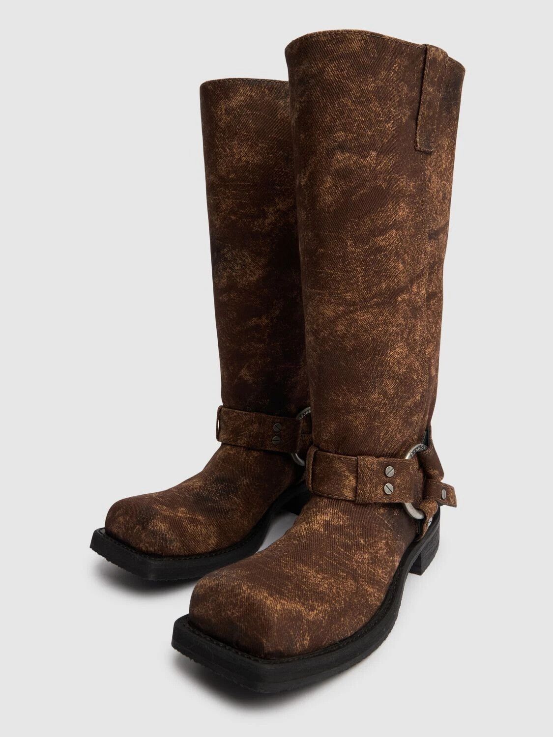 ACNE STUDIOS Balius Rust Brown Denim Buckle Boots N&A