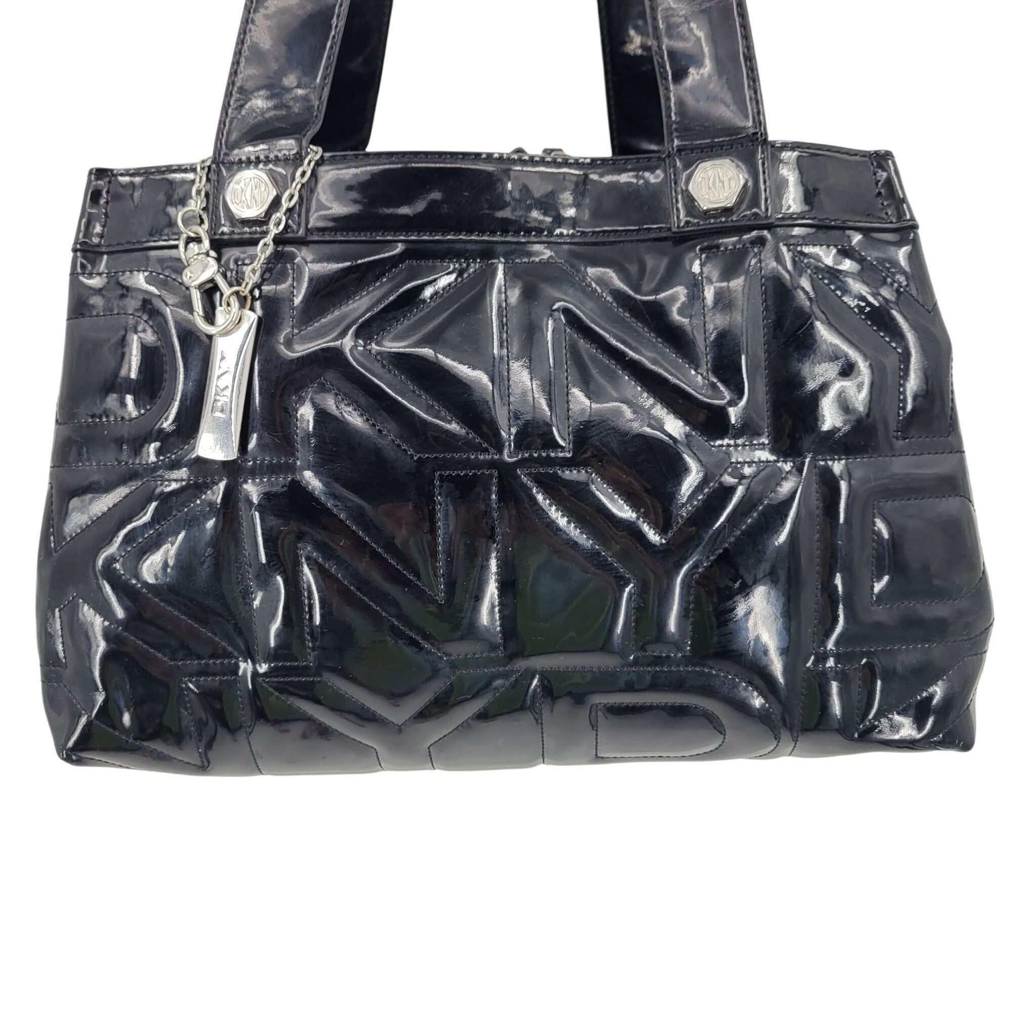 Bebe Vtg 90s Y2K Black Patent Leather Logo Quilted Shoulder Tote Size ONE SIZE - 2 Thumbnail