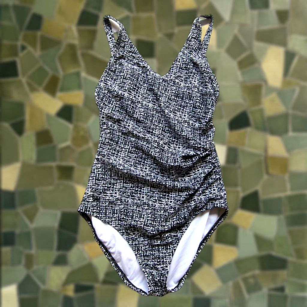 Speedo VINTAGE Speedo One Piece Swimsuit Women 6 Black Slimming Plaid Pattern Wide Strap Size ONE SIZE - 1 Thumbnail