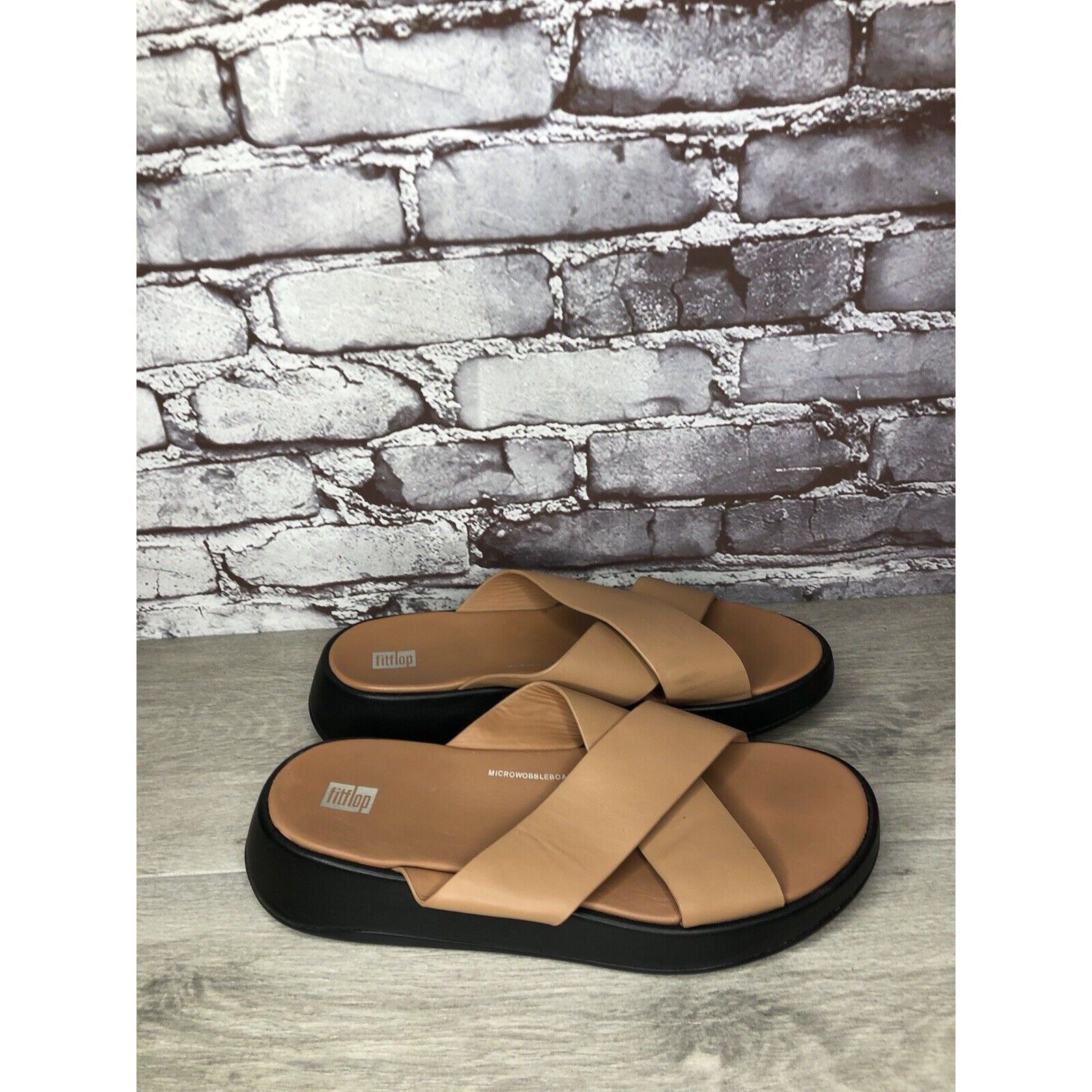 Other Fitflop F-Mode Brown Leather Flatform Cross Strap Slides Wom Size US 10 / IT 40 - 17 Thumbnail