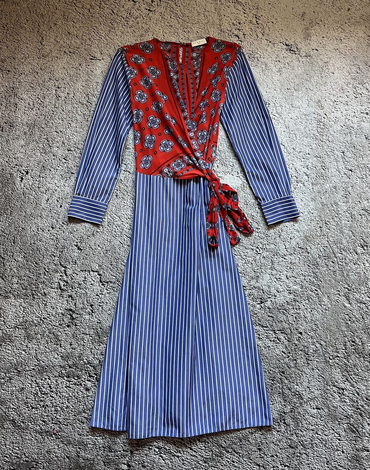 Sandro Sandro Paris Striped Floral Wrap Dress Size 36 Size S / US 4 / IT 40 - 1 Thumbnail