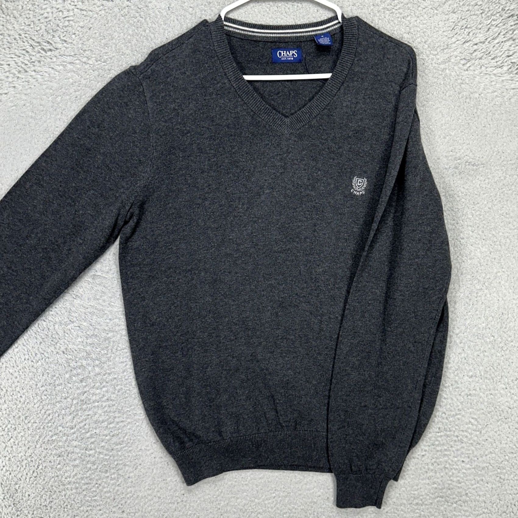 Chaps Chaps Pullover Sweater Mens M V-Neck Long Sleeve Logo Comfort Knit Solid Gray Casual Outdoor Walking Clothing Mens Size US M / EU 48-50 / 2 - 2 Thumbnail