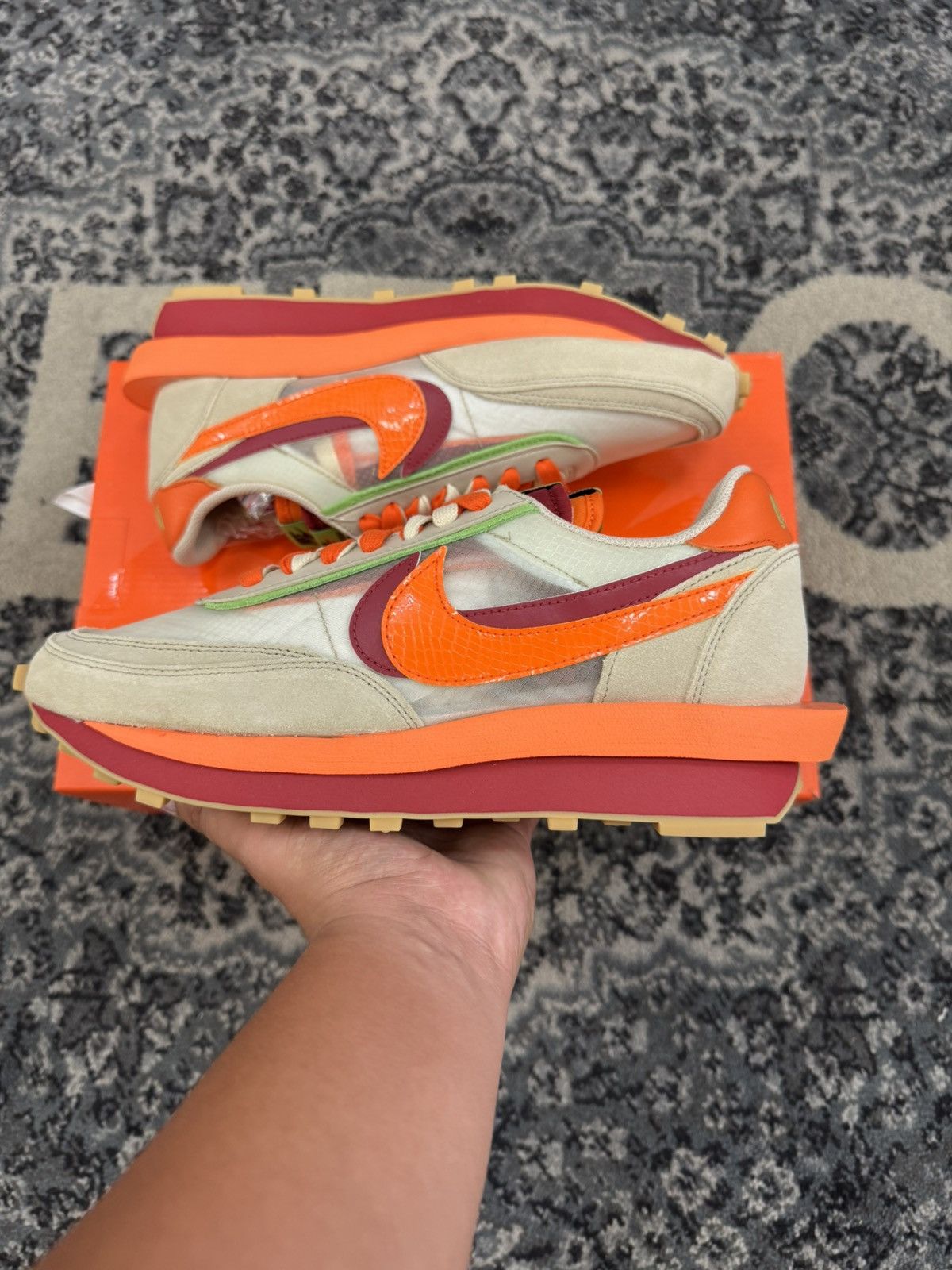 CLOT × Nike Nike Sacai CLOT LD Waffle Kiss of Death Net Orange Blaze Size US 10 / EU 43 - 2 Thumbnail