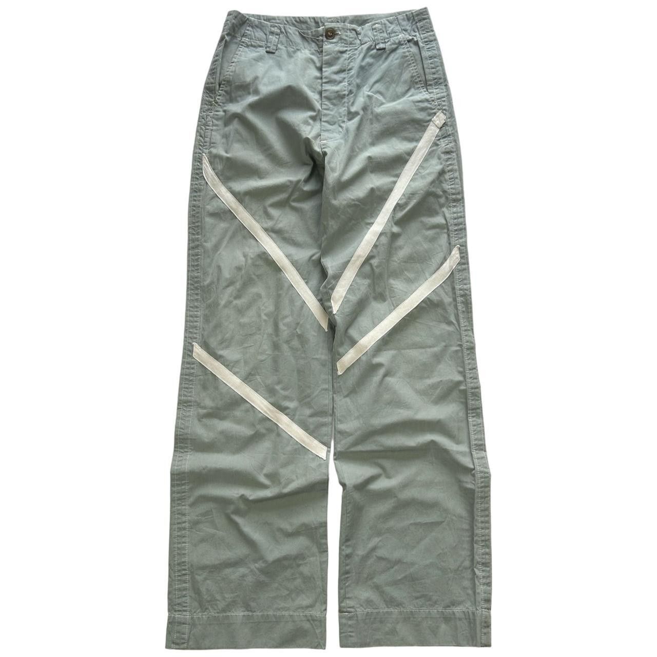 image of Vintage Kenzo Homme Stripe Trousers Size W30 in Green, Men's