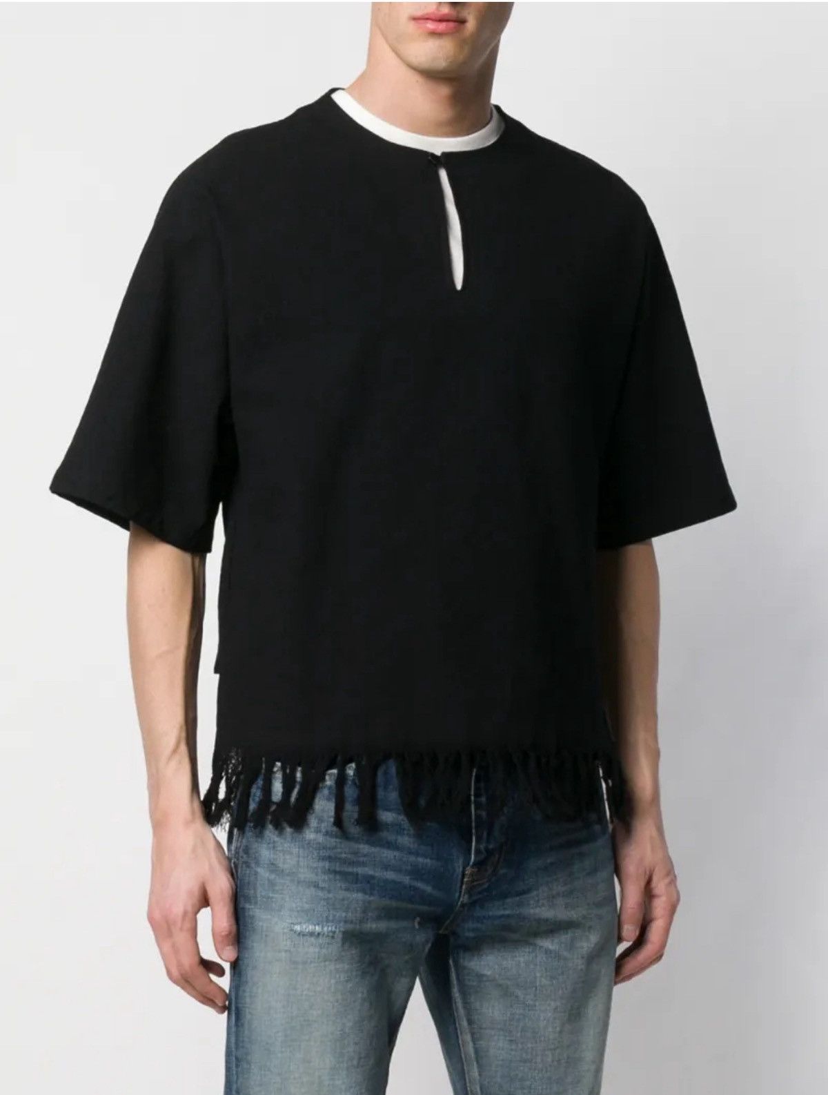 Saint Laurent Paris Fringe Hem Canvas Kimono Tunic In Black collar size 38 Size US S / EU 44-46 / 1 - 1 Thumbnail
